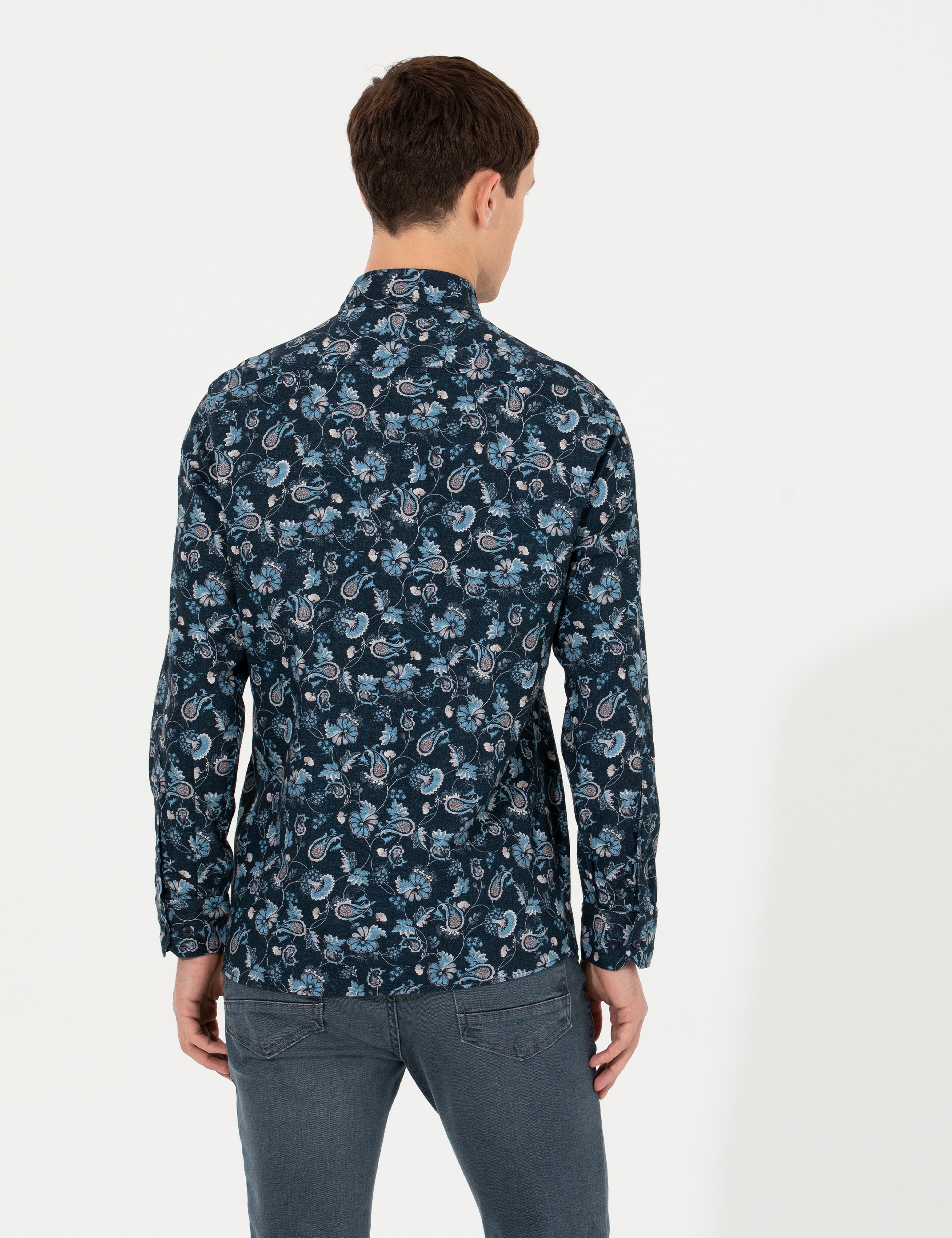 Lacivert Slim Fit Uzun Kollu Gömlek - Image 5