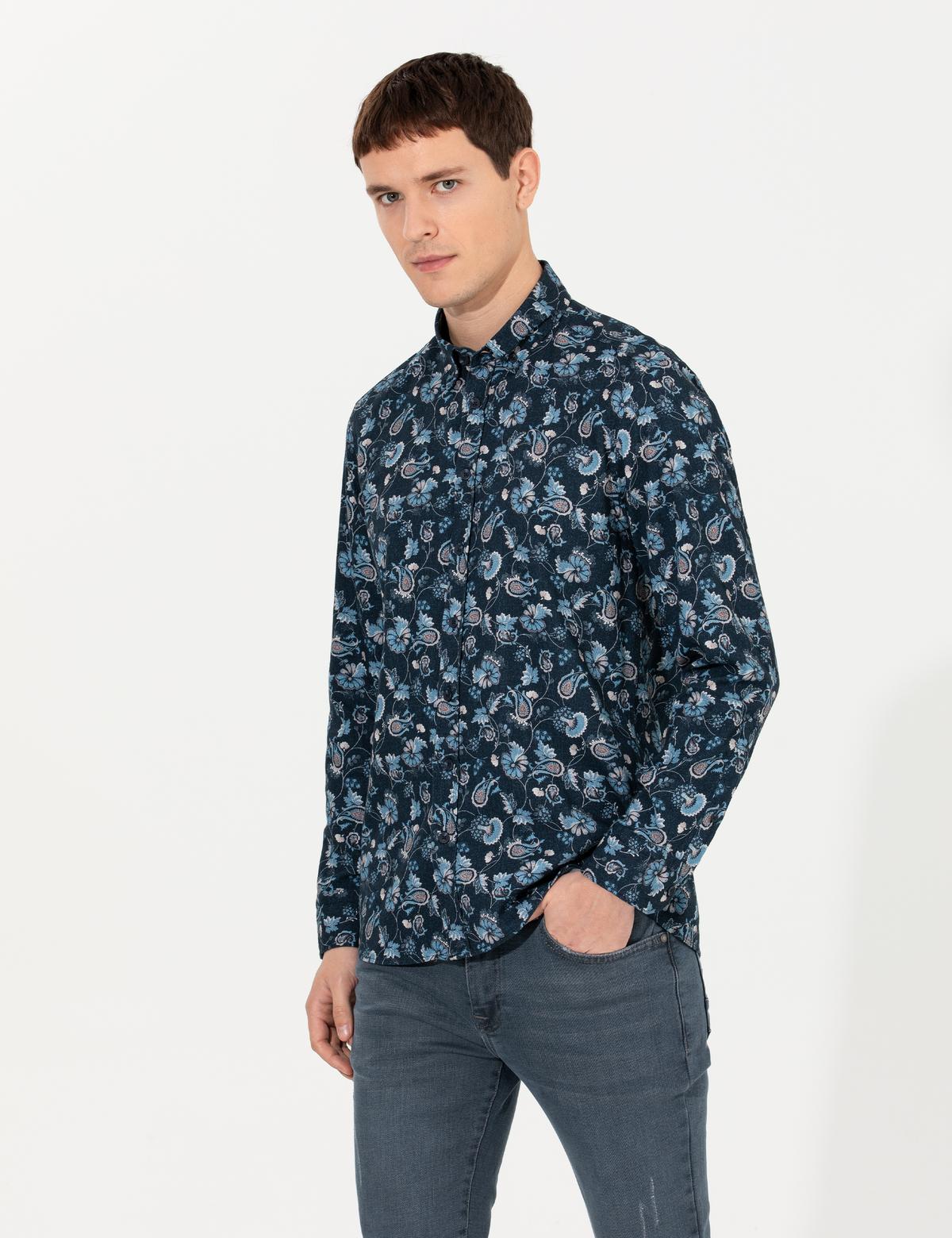 Lacivert Slim Fit Uzun Kollu Gömlek - 50262724007