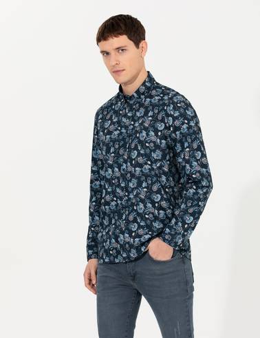 Lacivert Slim Fit Uzun Kollu Gömlek