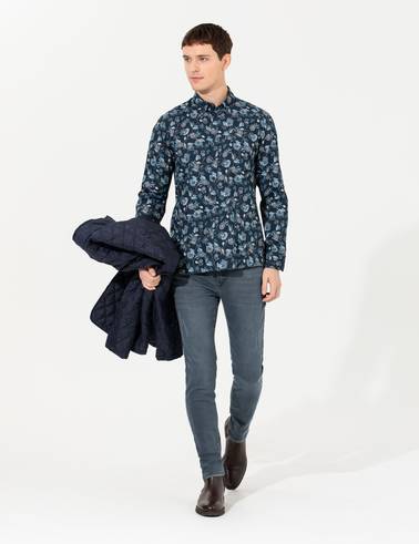 Lacivert Slim Fit Uzun Kollu Gömlek