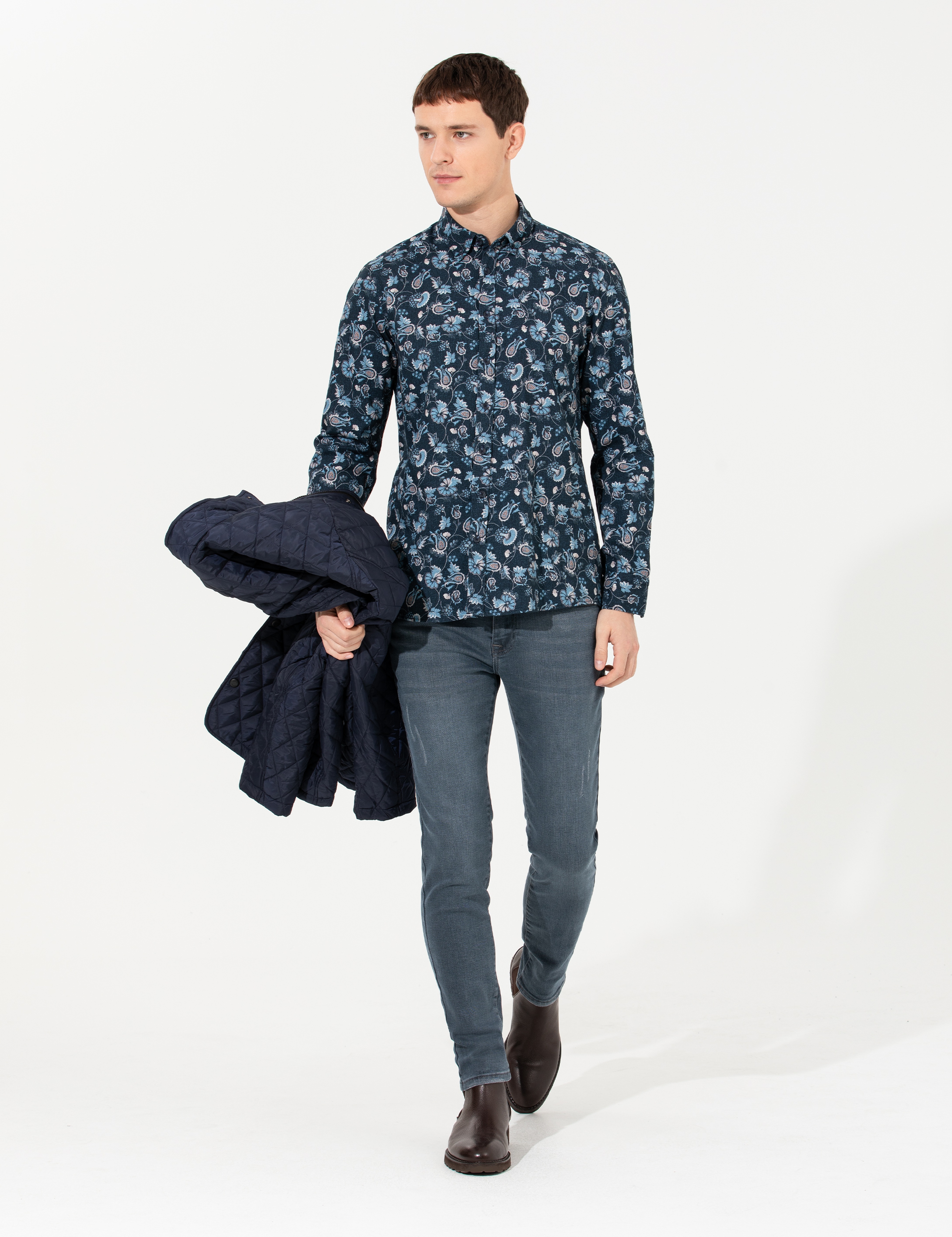 Lacivert Slim Fit Uzun Kollu Gömlek - Image 1