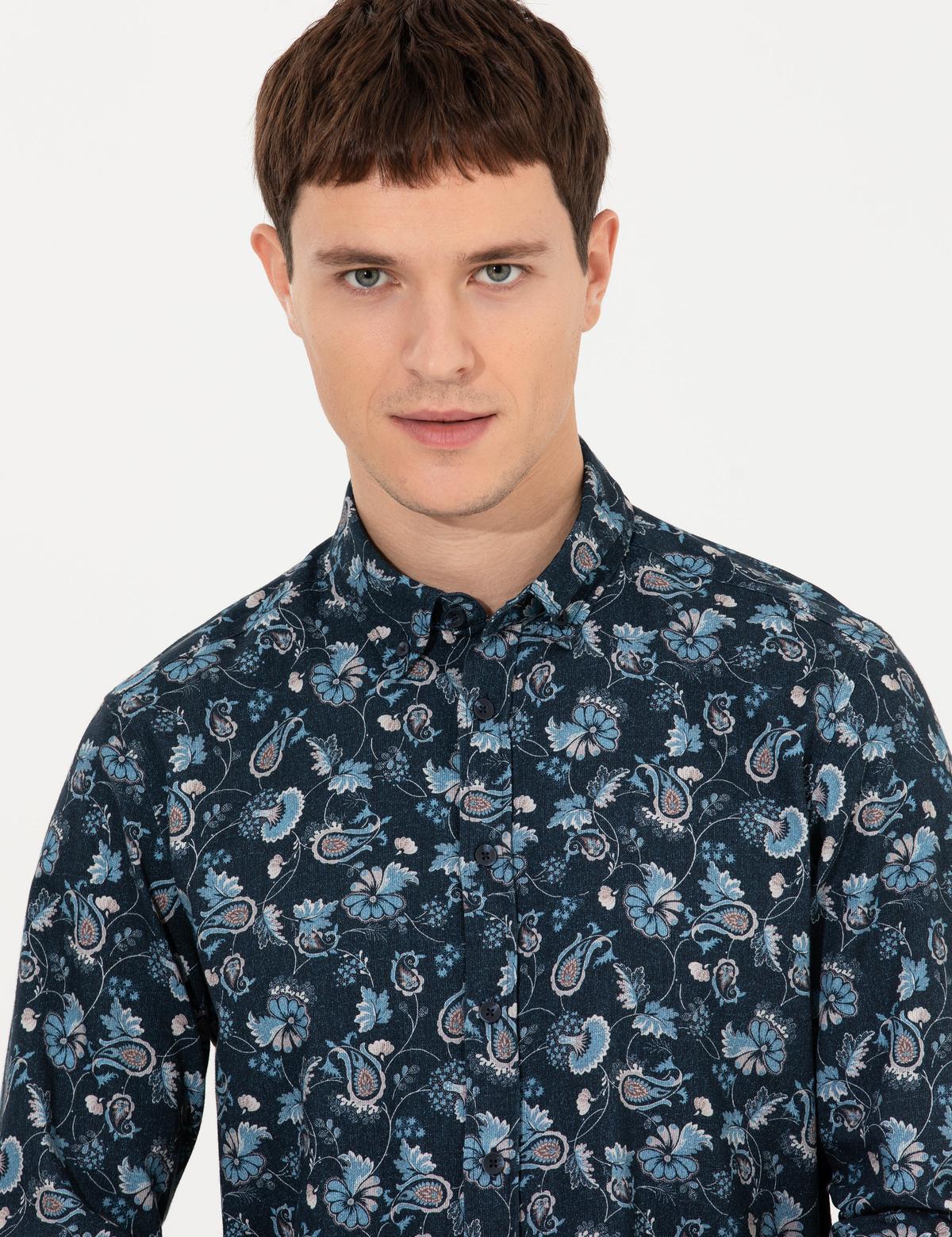 Lacivert Slim Fit Uzun Kollu Gömlek - 50262724007