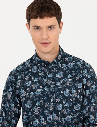 Lacivert Slim Fit Uzun Kollu Gömlek