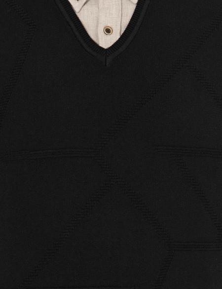 Siyah Slim Fit V Yaka Triko Kazak - 50265423018
