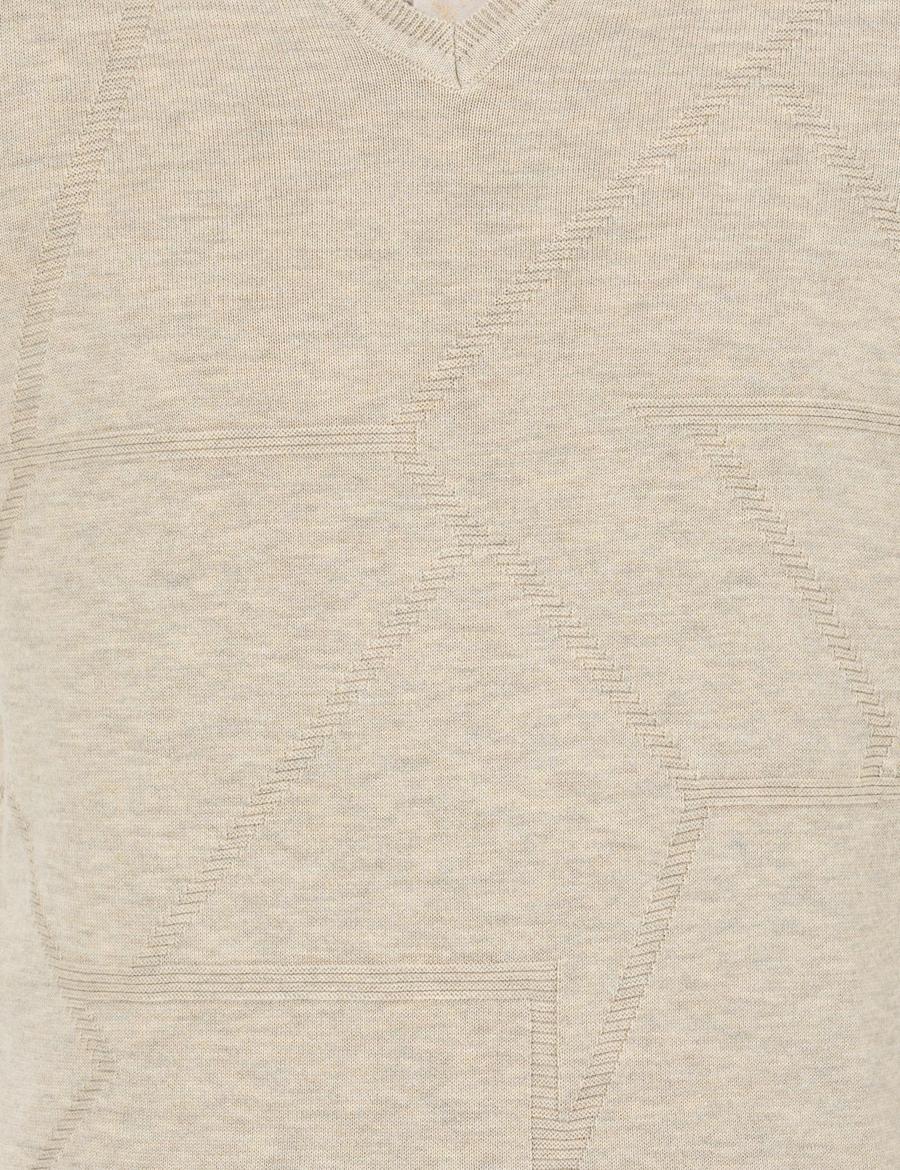 Kum Melanj Slim Fit V Yaka Triko Kazak