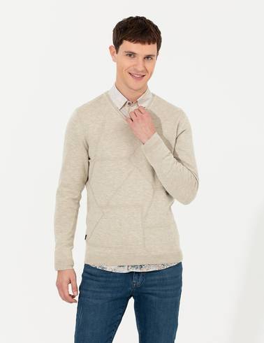Kum Melanj Slim Fit V Yaka Triko Kazak
