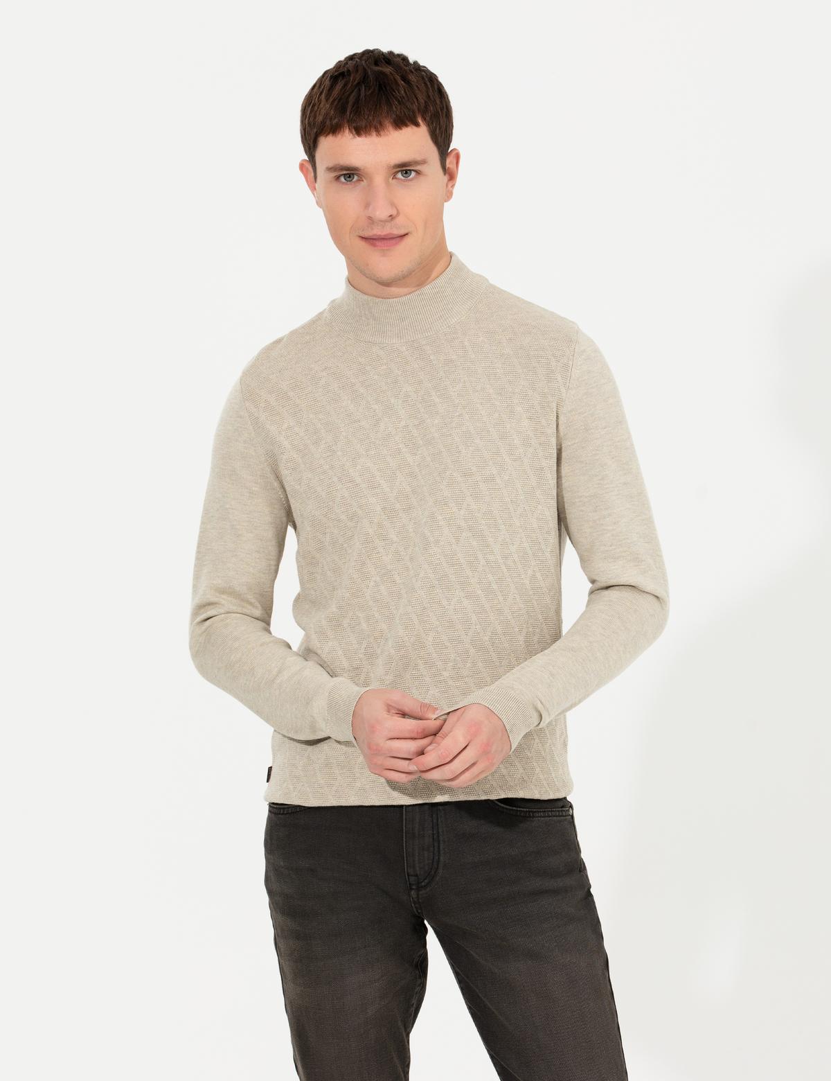 Kum Melanj Slim Fit Yarım Balıkçı Yaka Triko Kazak - 50265917028