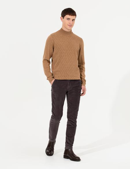 Camel Melanj Slim Fit Yarım Balıkçı Yaka Triko Kazak - 50265917018