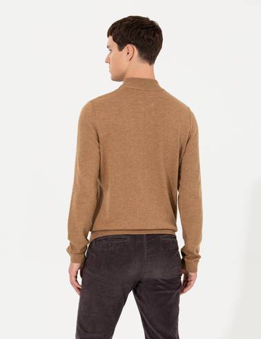 Camel Melanj Slim Fit Yarım Balıkçı Yaka Triko Kazak