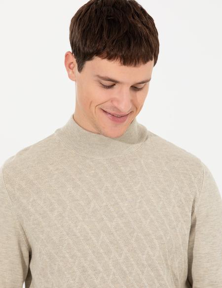 Kum Melanj Slim Fit Yarım Balıkçı Yaka Triko Kazak - 50265917028