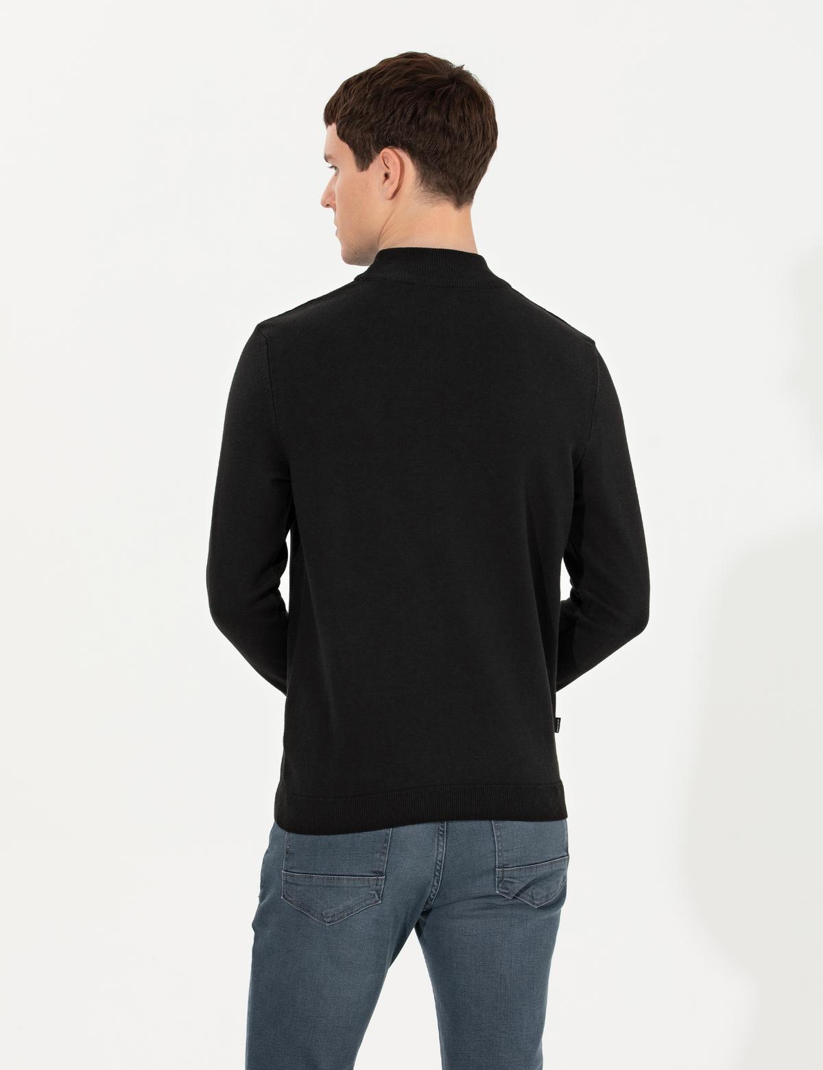 Siyah Slim Fit Yarım Balıkçı Yaka Triko Kazak - 50265917008