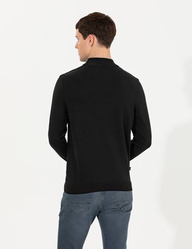 Siyah Slim Fit Yarım Balıkçı Yaka Triko Kazak