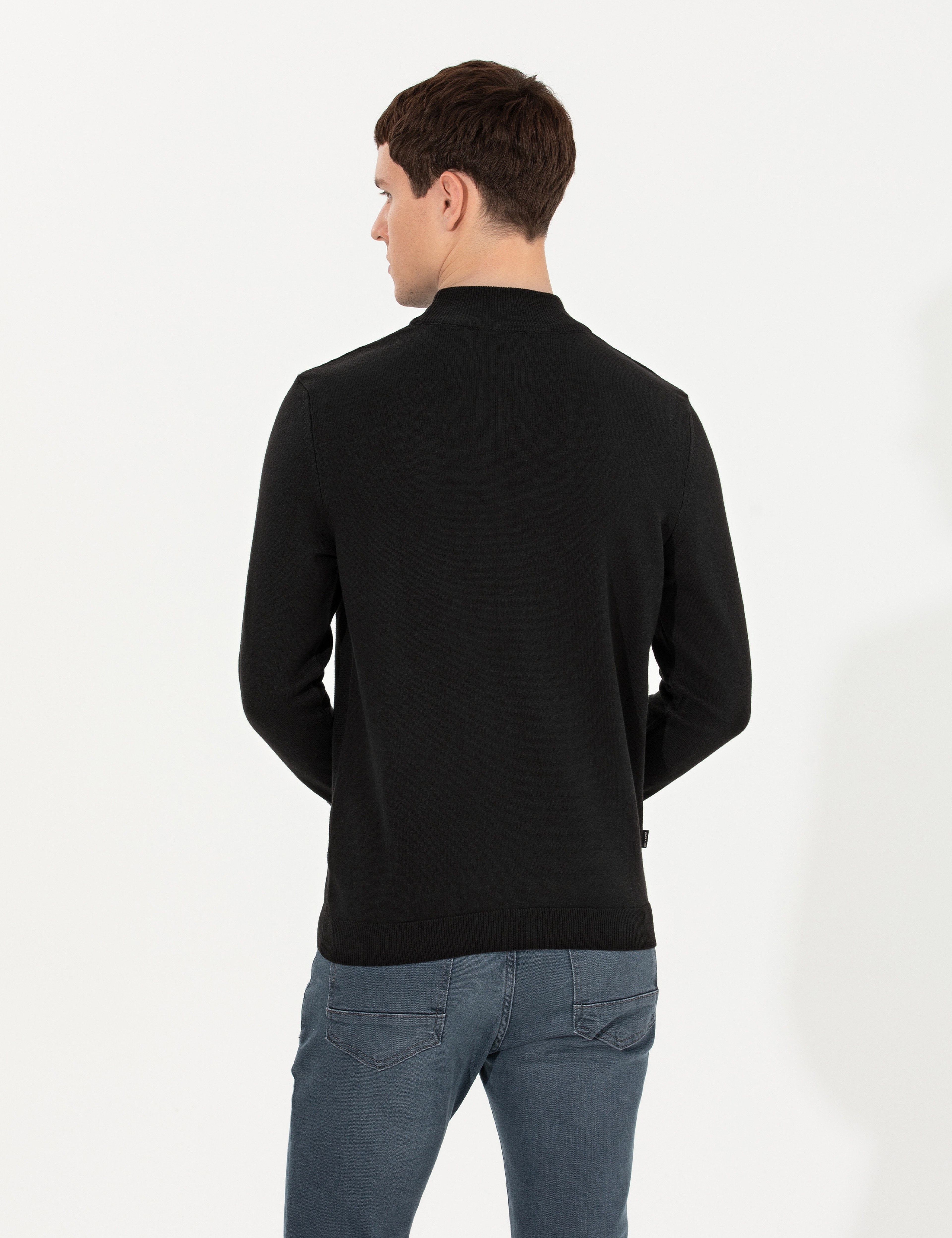 Siyah Slim Fit Yarım Balıkçı Yaka Triko Kazak - Image 5