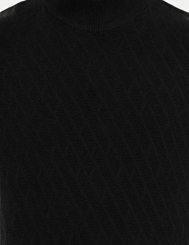 Siyah Slim Fit Yarım Balıkçı Yaka Triko Kazak