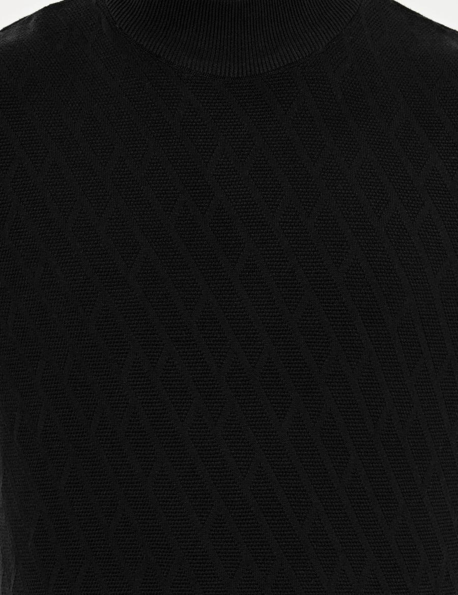 Siyah Slim Fit Yarım Balıkçı Yaka Triko Kazak