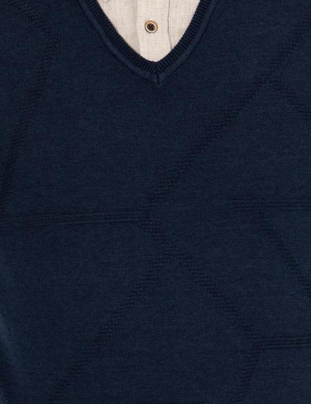 Lacivert Slim Fit V Yaka Triko Kazak - 50265423008