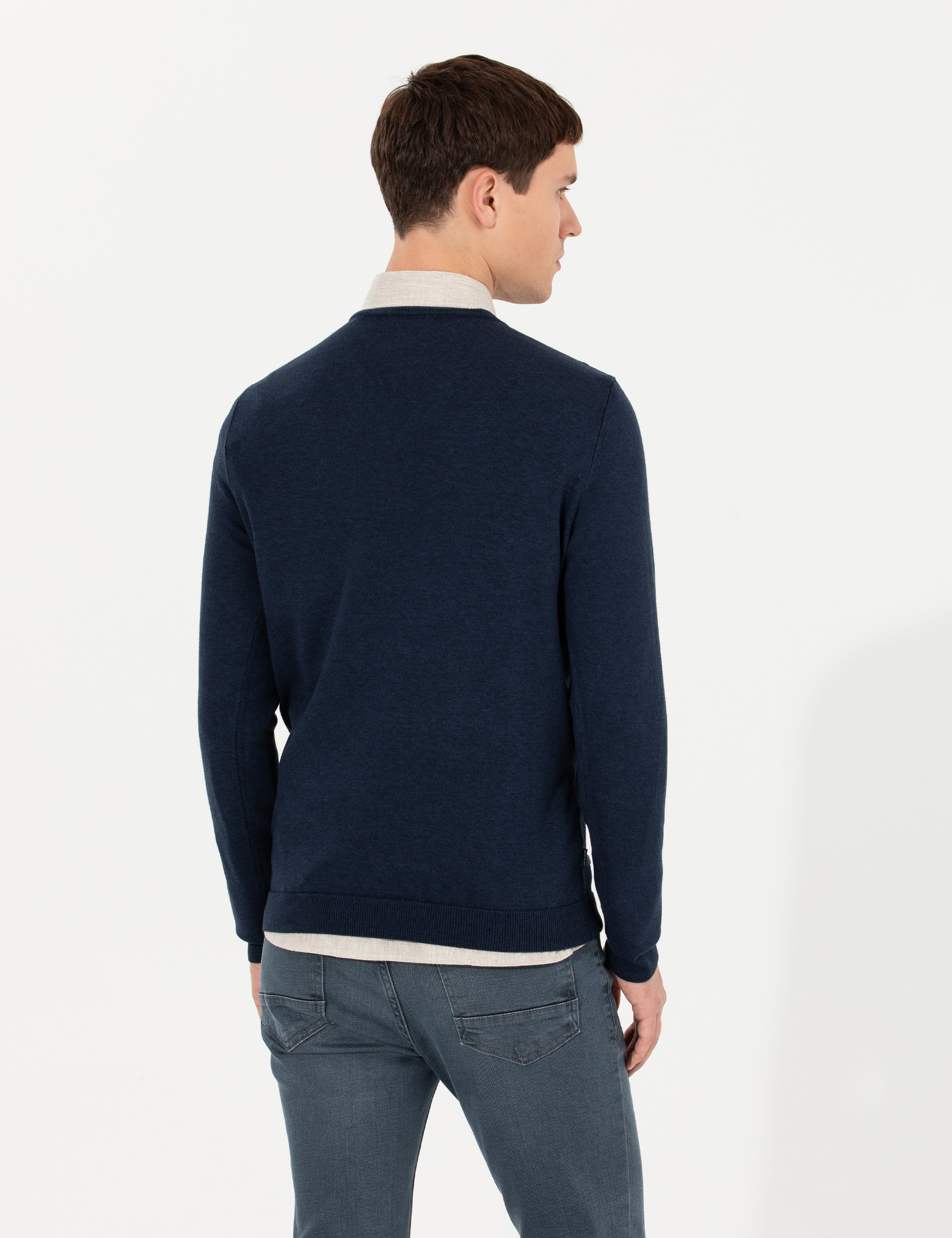 Lacivert Slim Fit V Yaka Triko Kazak - Image 5