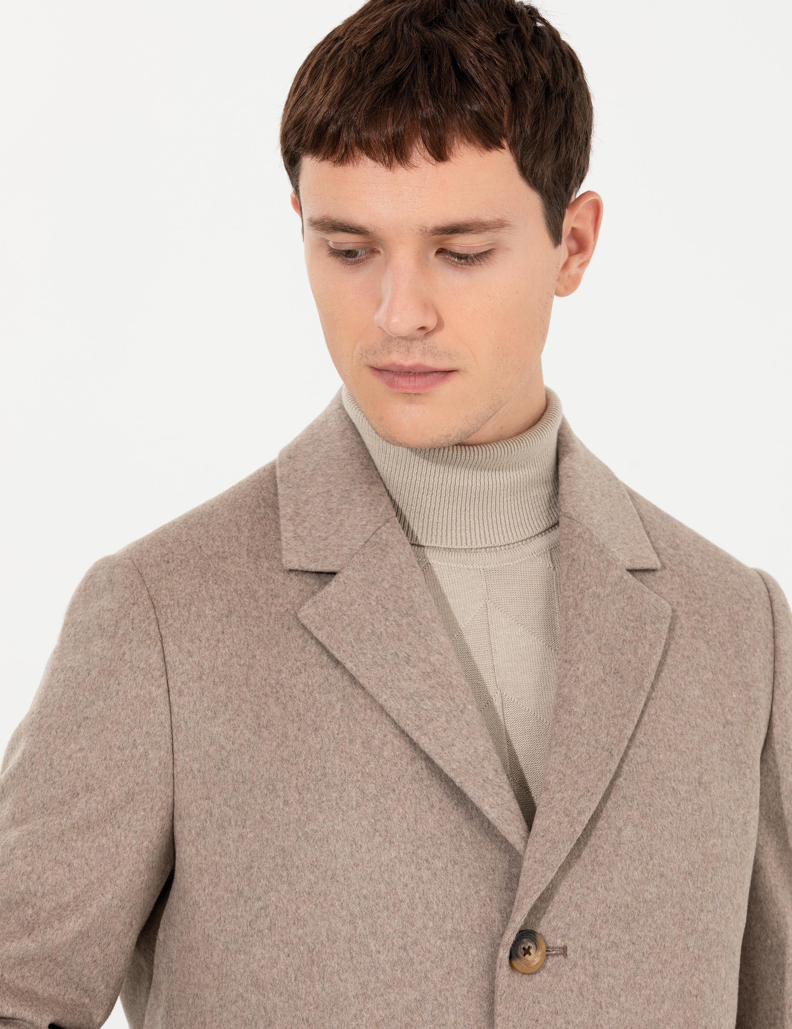 Bej Ex. Slim Fit Kaşe Kaban