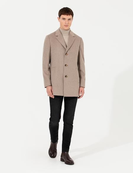 Bej Ex. Slim Fit Kaşe Kaban - 50257388024