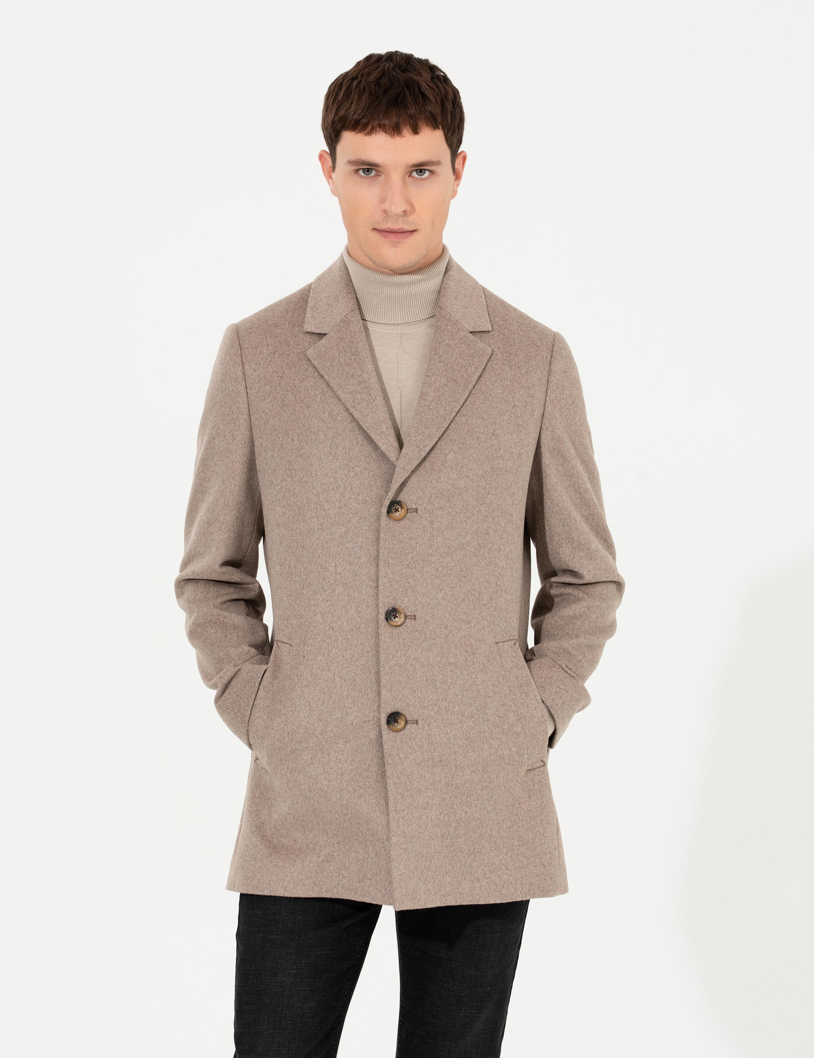 Bej Ex. Slim Fit Kaşe Kaban