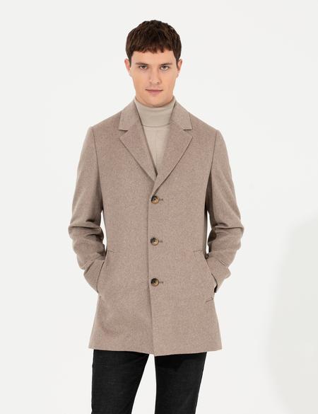 Bej Ex. Slim Fit Kaşe Kaban - 50257388024