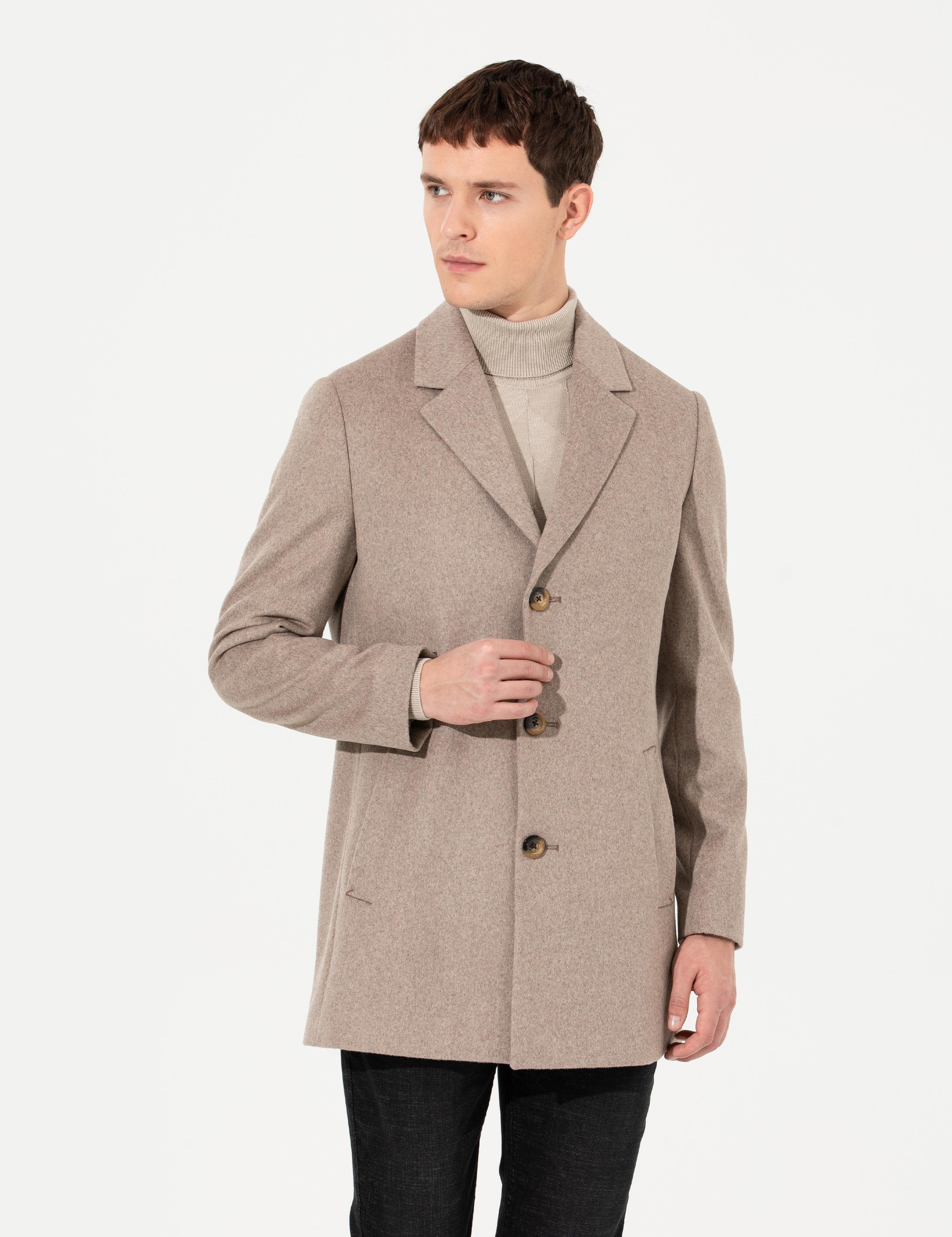 Bej Ex. Slim Fit Kaşe Kaban