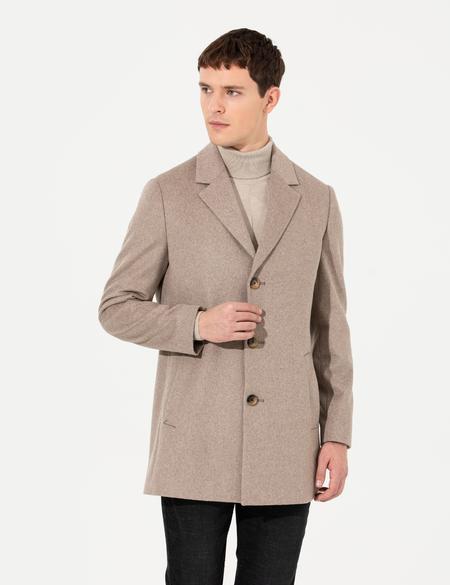 Bej Ex. Slim Fit Kaşe Kaban - 50257388024