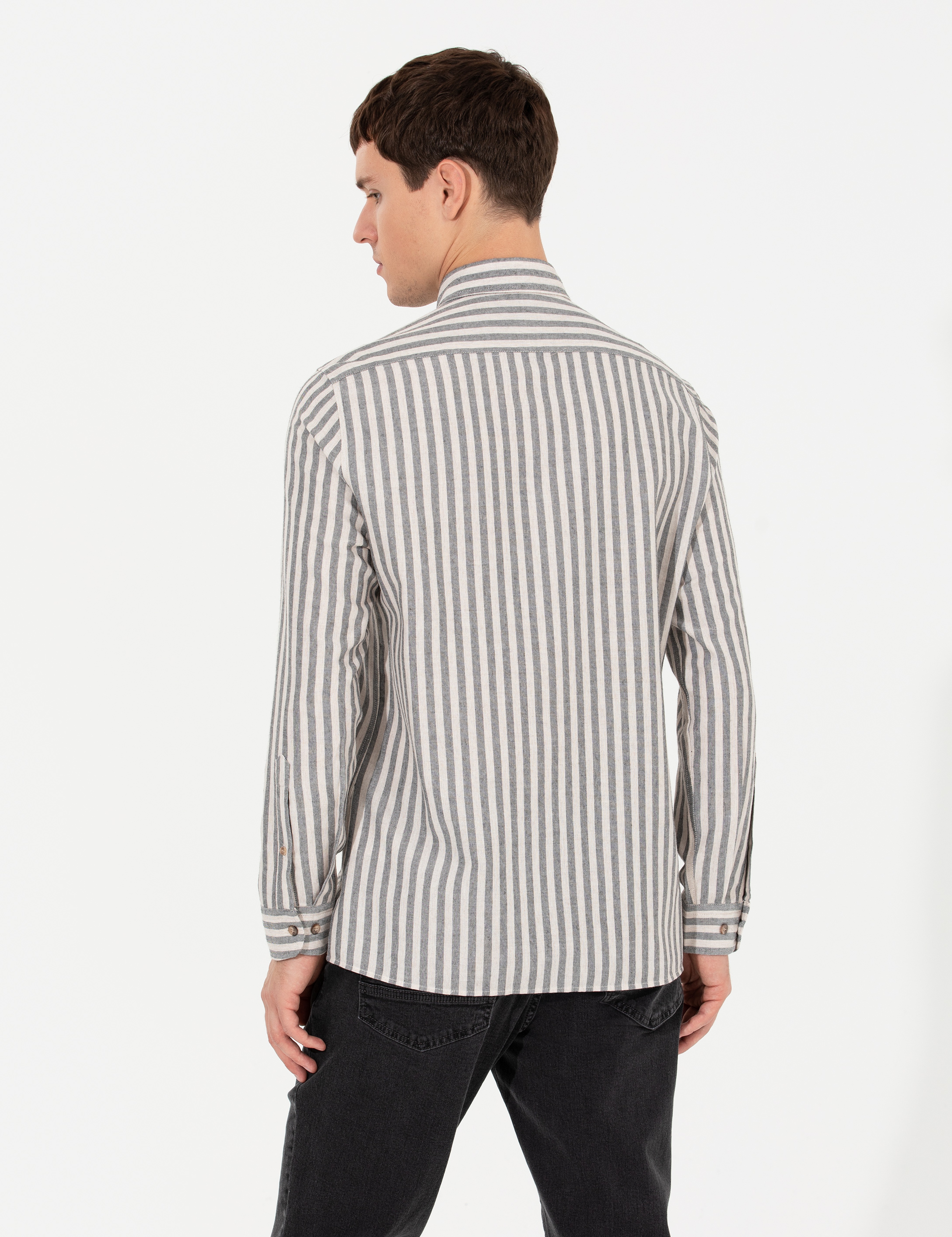 Bej Regular Fit Uzun Kollu Gömlek - Image 5
