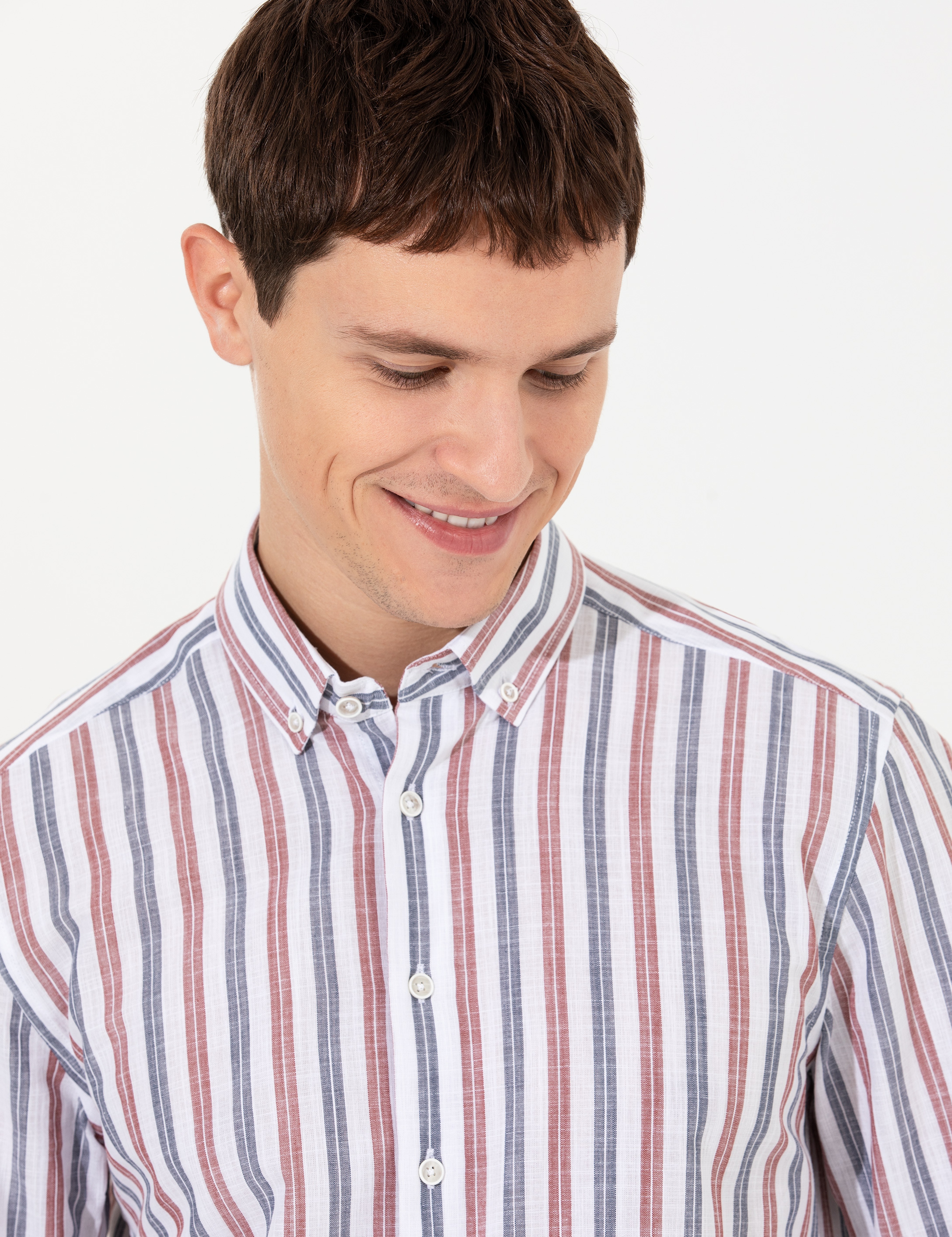 Turuncu Slim Fit Uzun Kollu Gömlek - Image 1