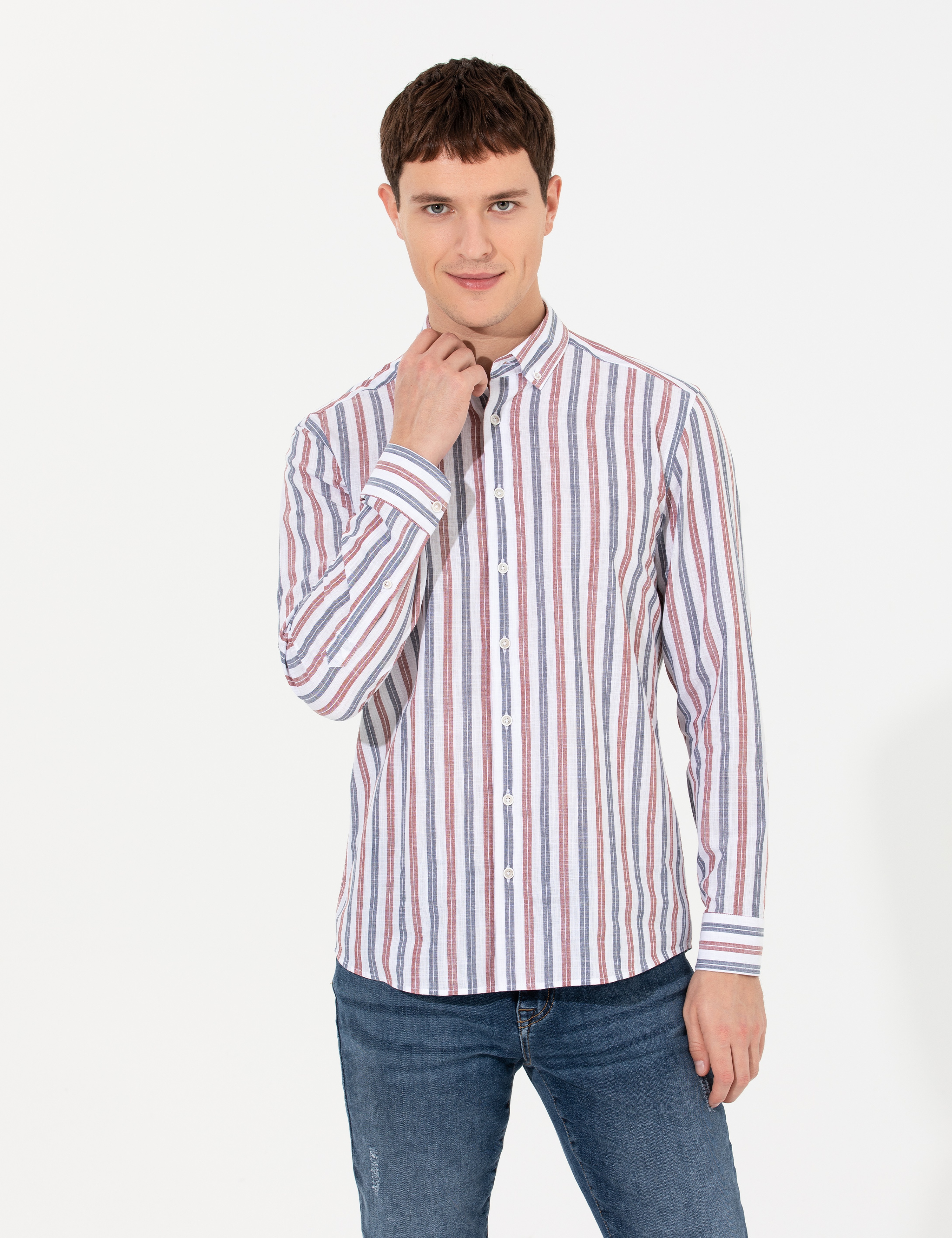 Turuncu Slim Fit Uzun Kollu Gömlek - Image 2