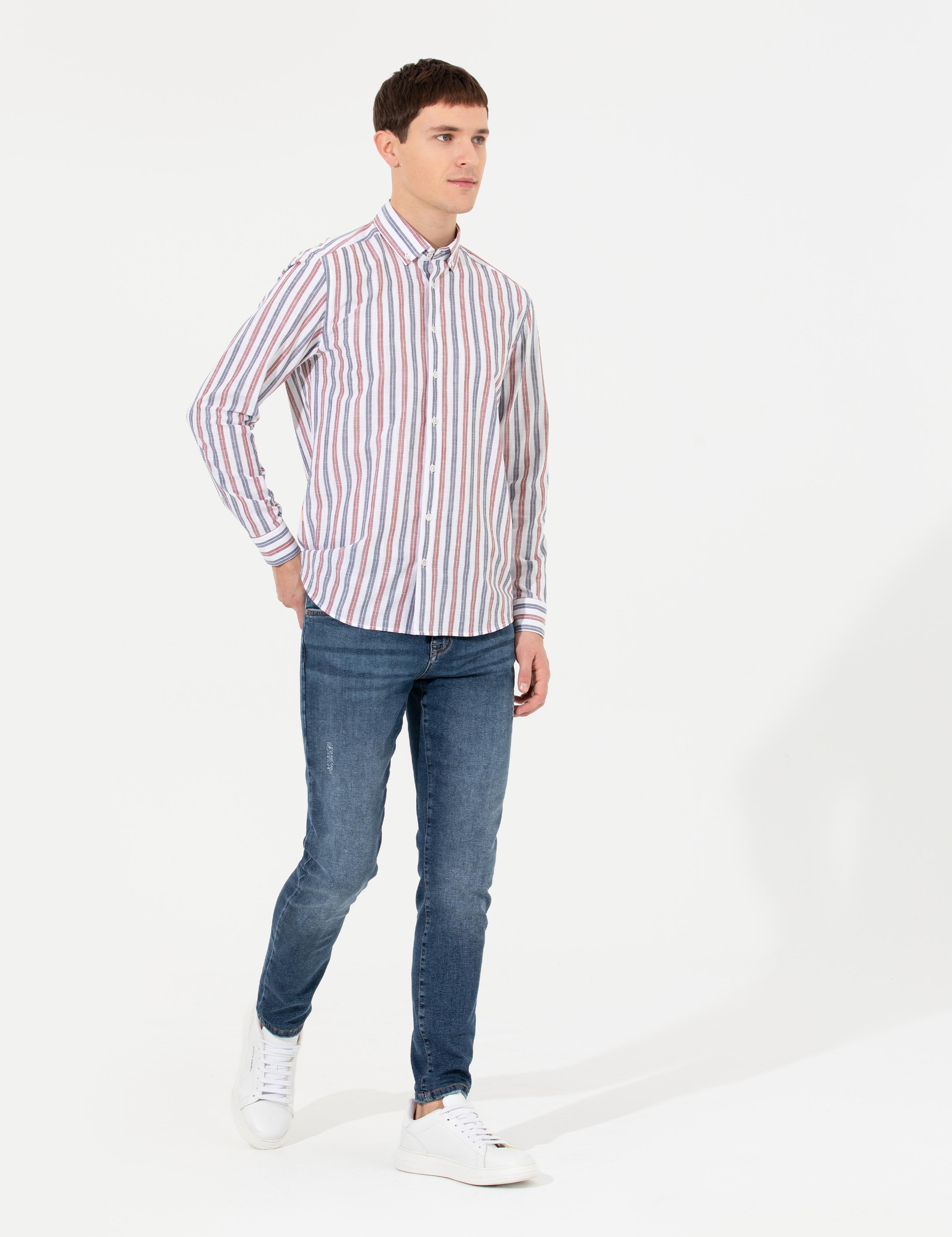 Turuncu Slim Fit Uzun Kollu Gömlek