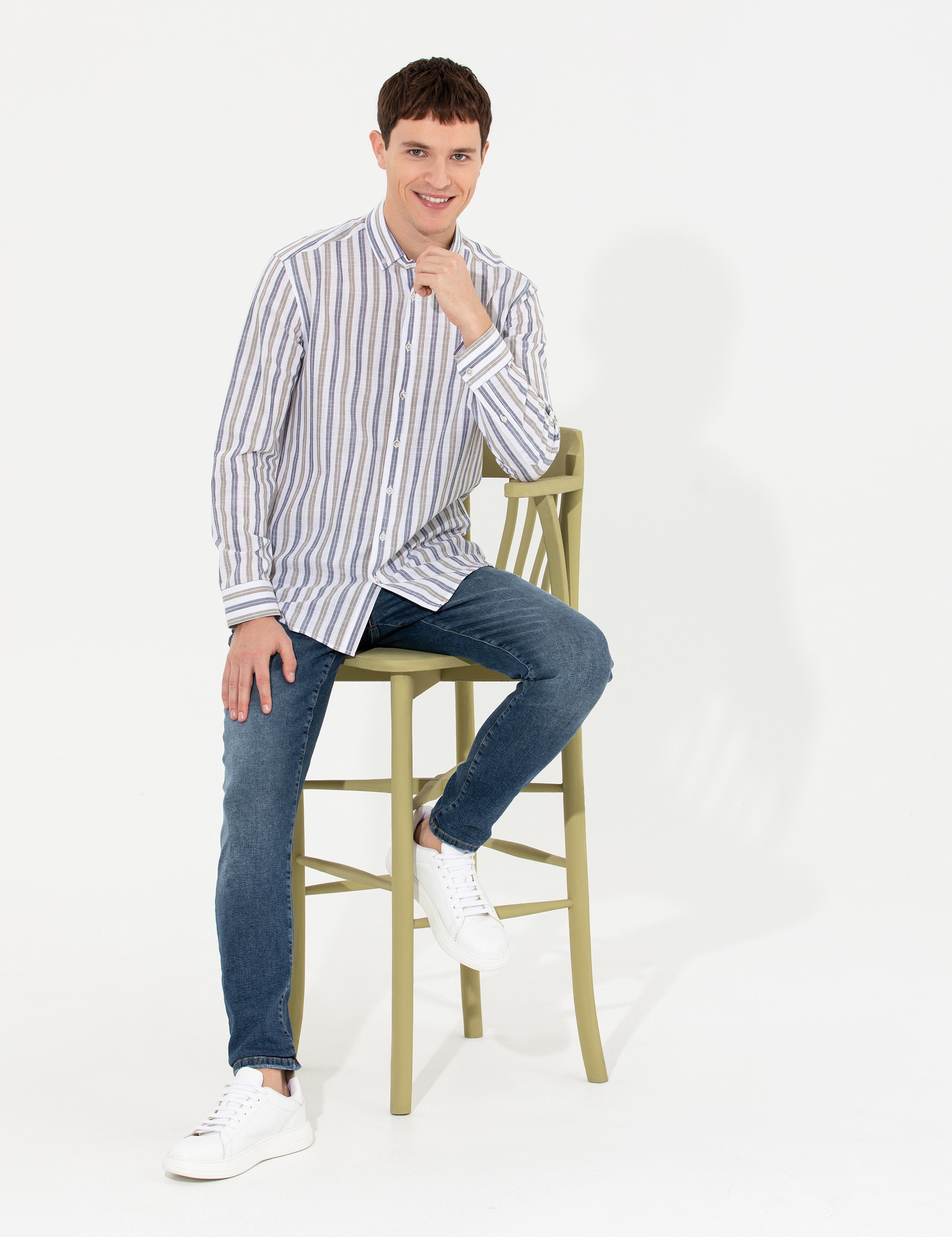 Haki Slim Fit Uzun Kollu Gömlek