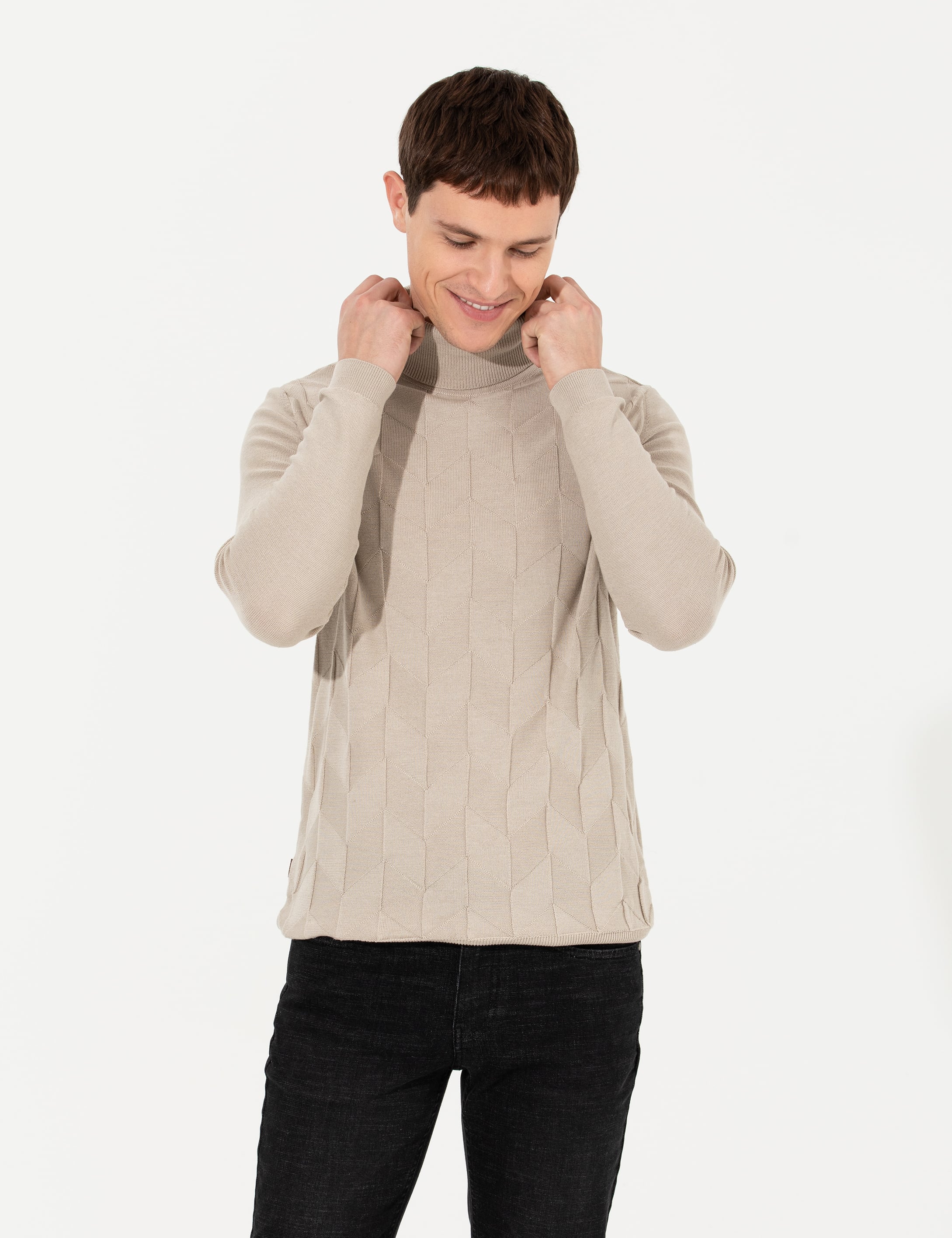 Pierre Cardin Kum Melanj Slim Fit Balıkçı Yaka Triko Kazak görsel 2