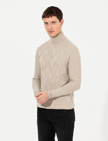 Kum Melanj Slim Fit Balıkçı Yaka Triko Kazak
