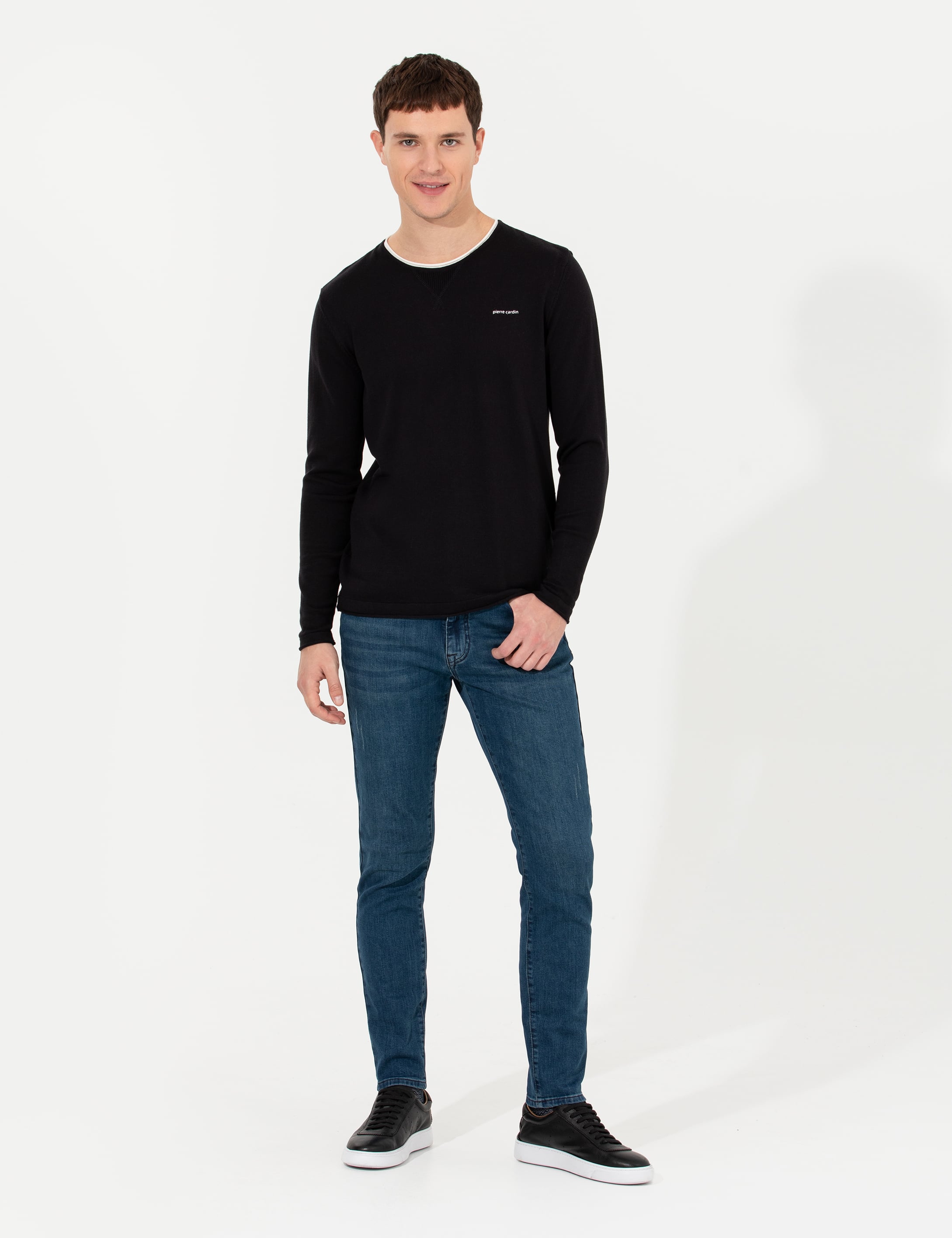Pierre Cardin Lacivert Slim Fit Bisiklet Yaka Triko Kazak görsel 3