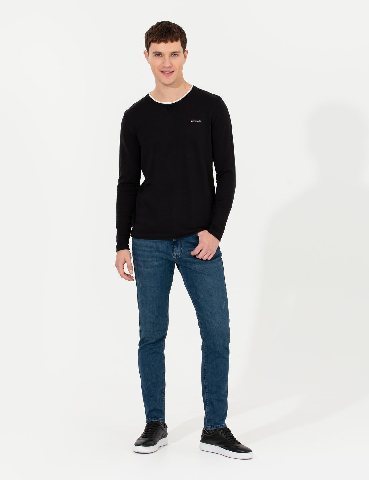 Lacivert Slim Fit Bisiklet Yaka Triko Kazak - 50259842007