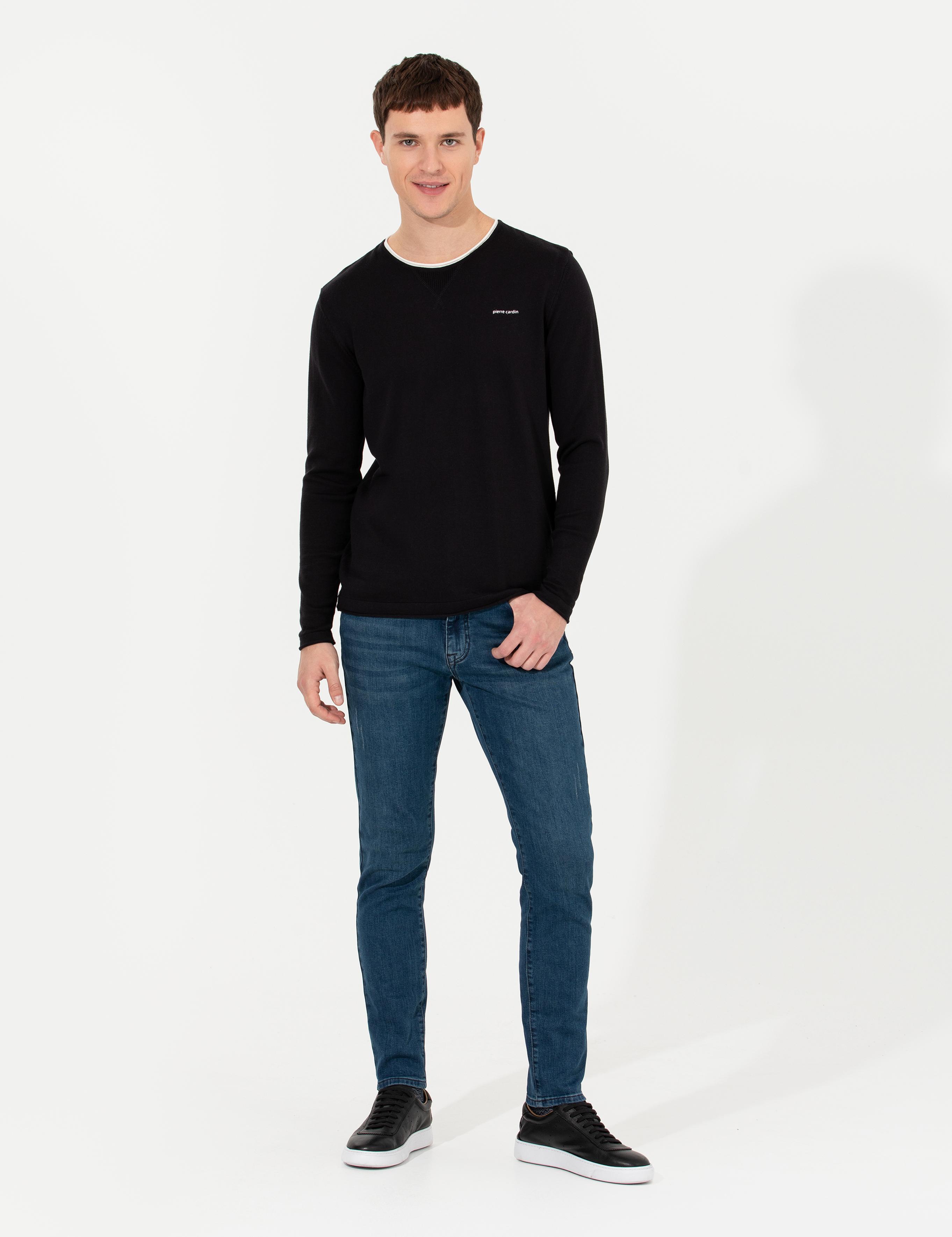 Lacivert Slim Fit Bisiklet Yaka Triko Kazak