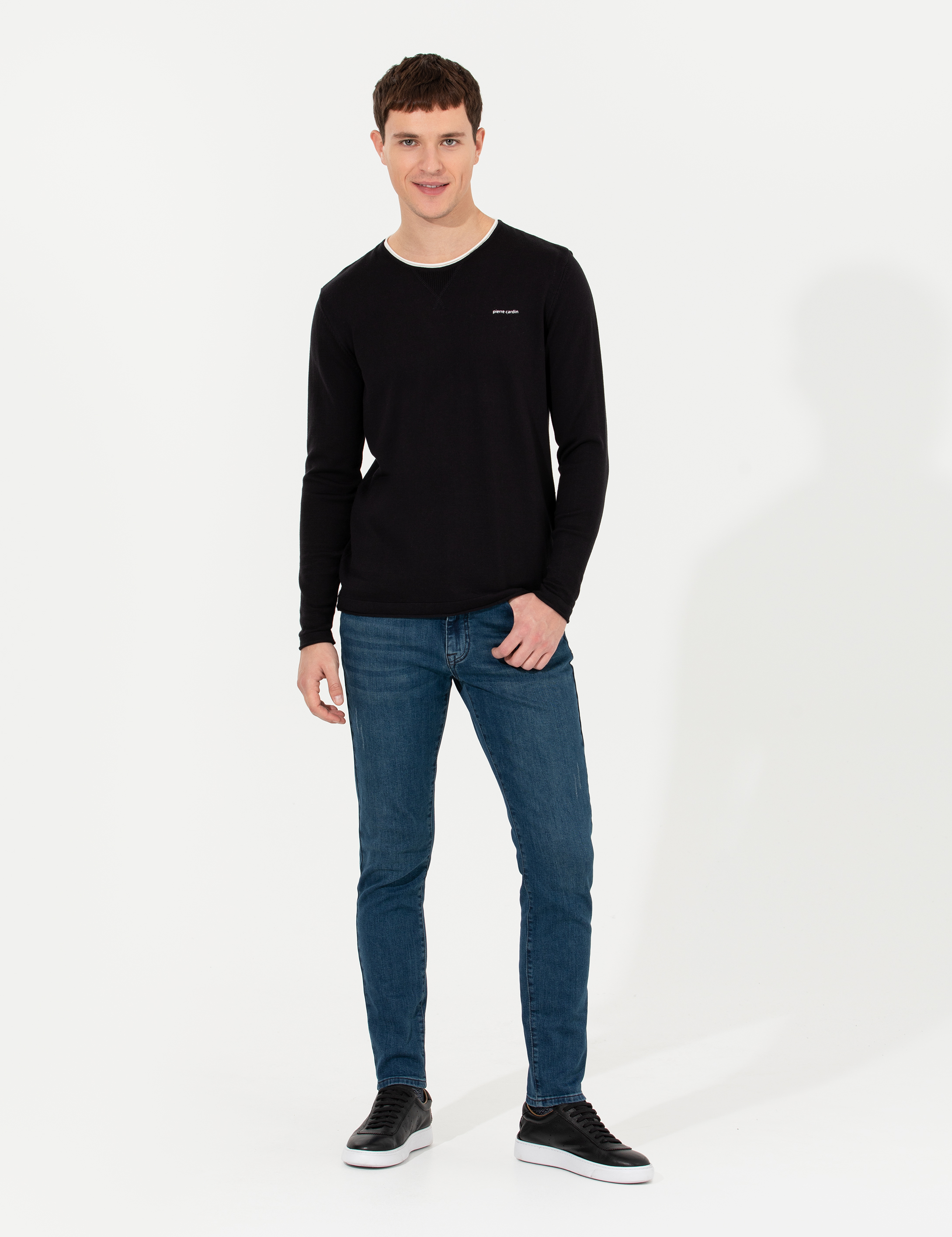 Lacivert Slim Fit Bisiklet Yaka Triko Kazak - Image 3
