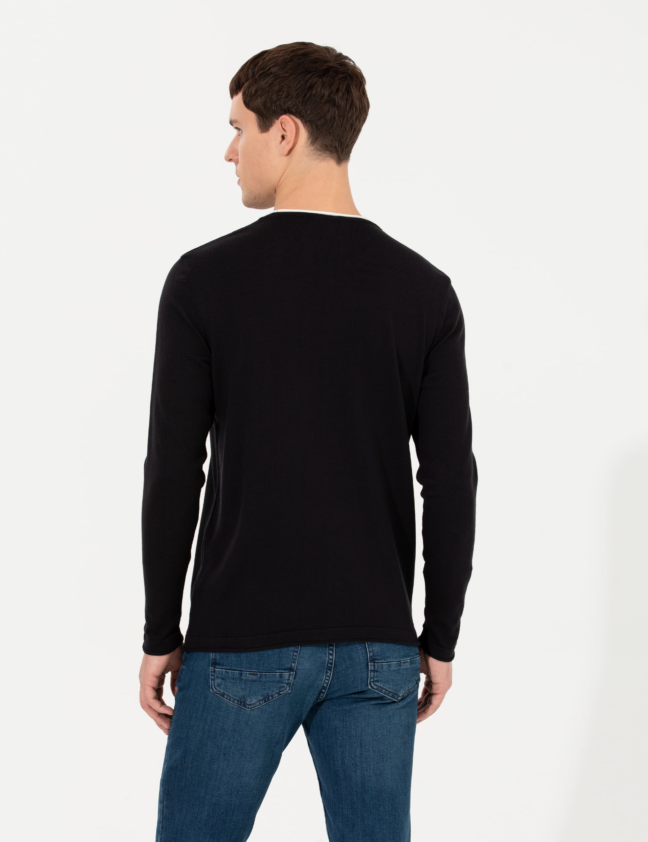 Lacivert Slim Fit Bisiklet Yaka Triko Kazak - Image 5