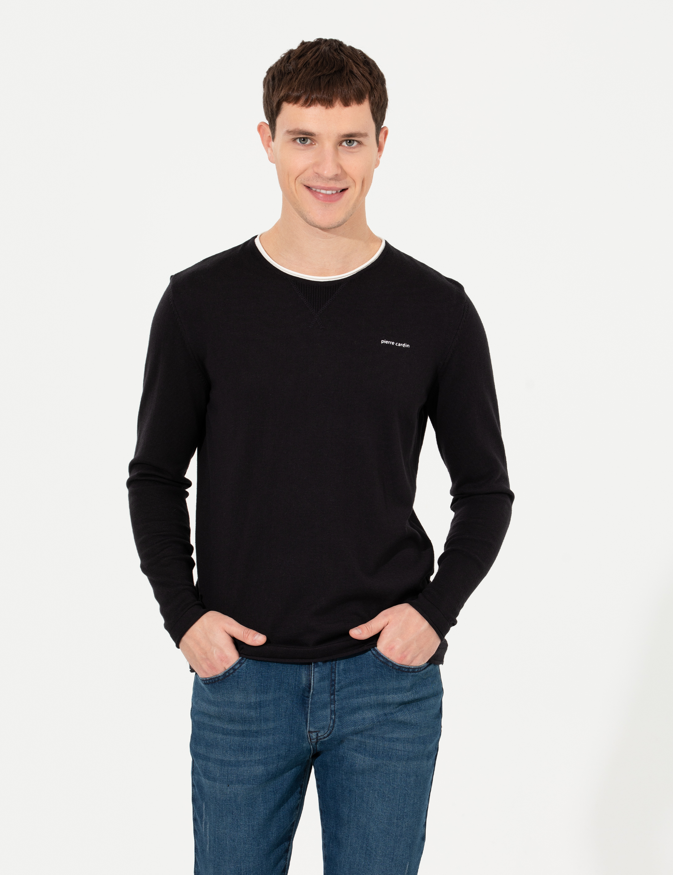 Pierre Cardin Lacivert Slim Fit Bisiklet Yaka Triko Kazak görsel 2