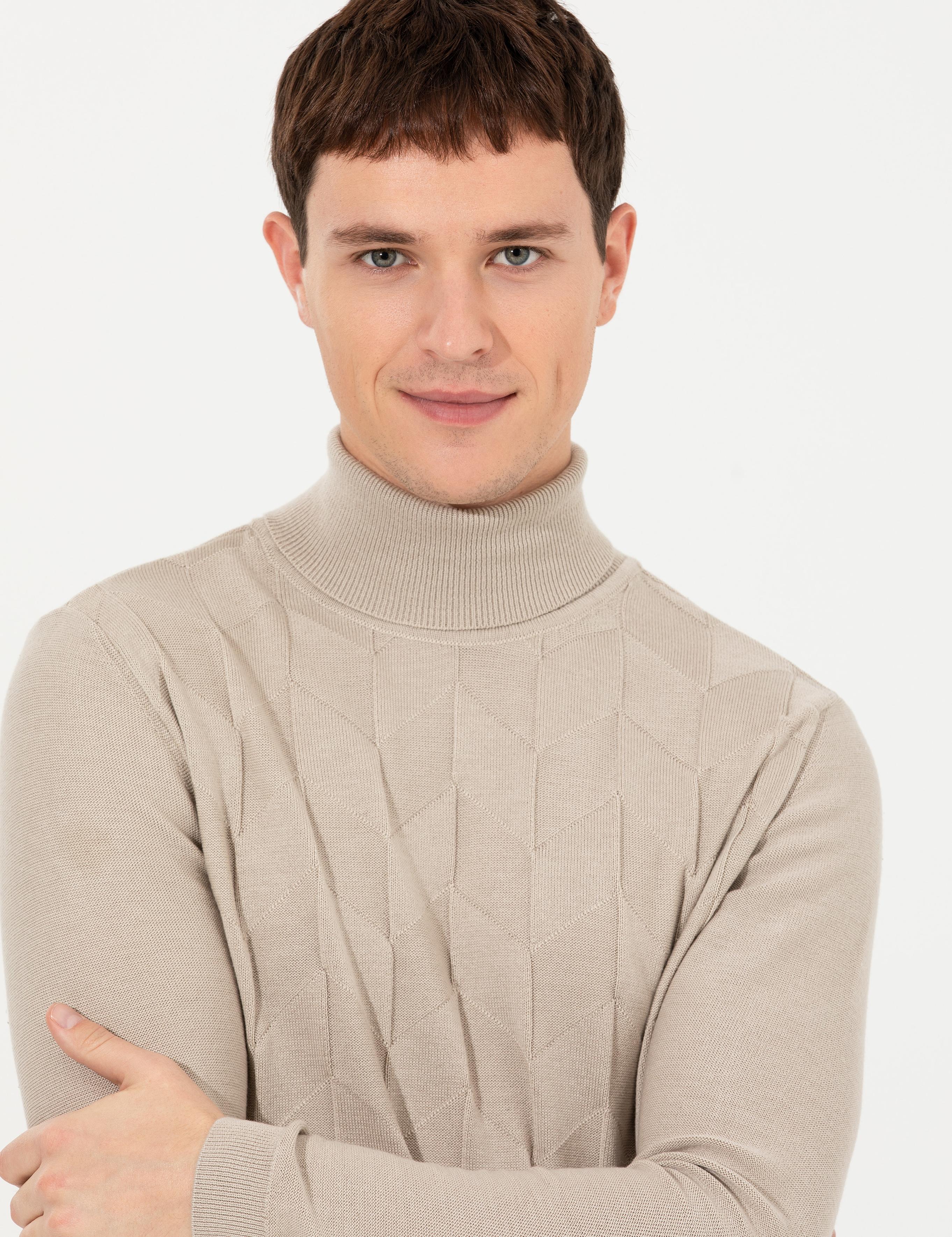 Kum Melanj Slim Fit Balıkçı Yaka Triko Kazak