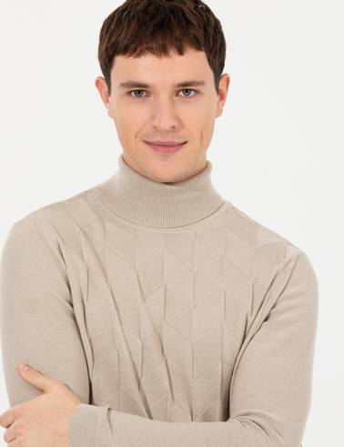 Kum Melanj Slim Fit Balıkçı Yaka Triko Kazak