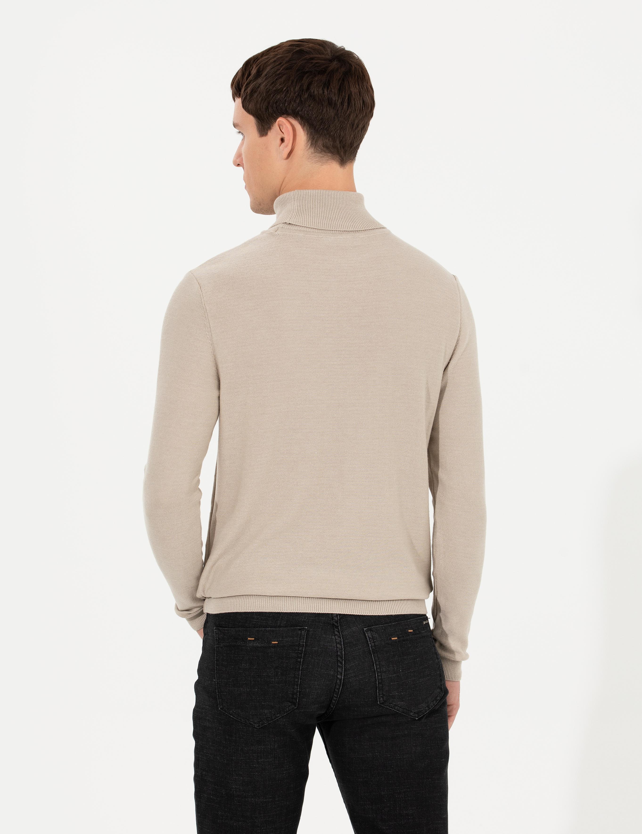 Kum Melanj Slim Fit Balıkçı Yaka Triko Kazak