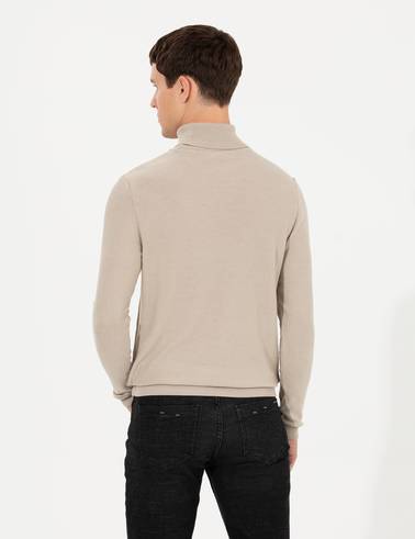 Kum Melanj Slim Fit Balıkçı Yaka Triko Kazak