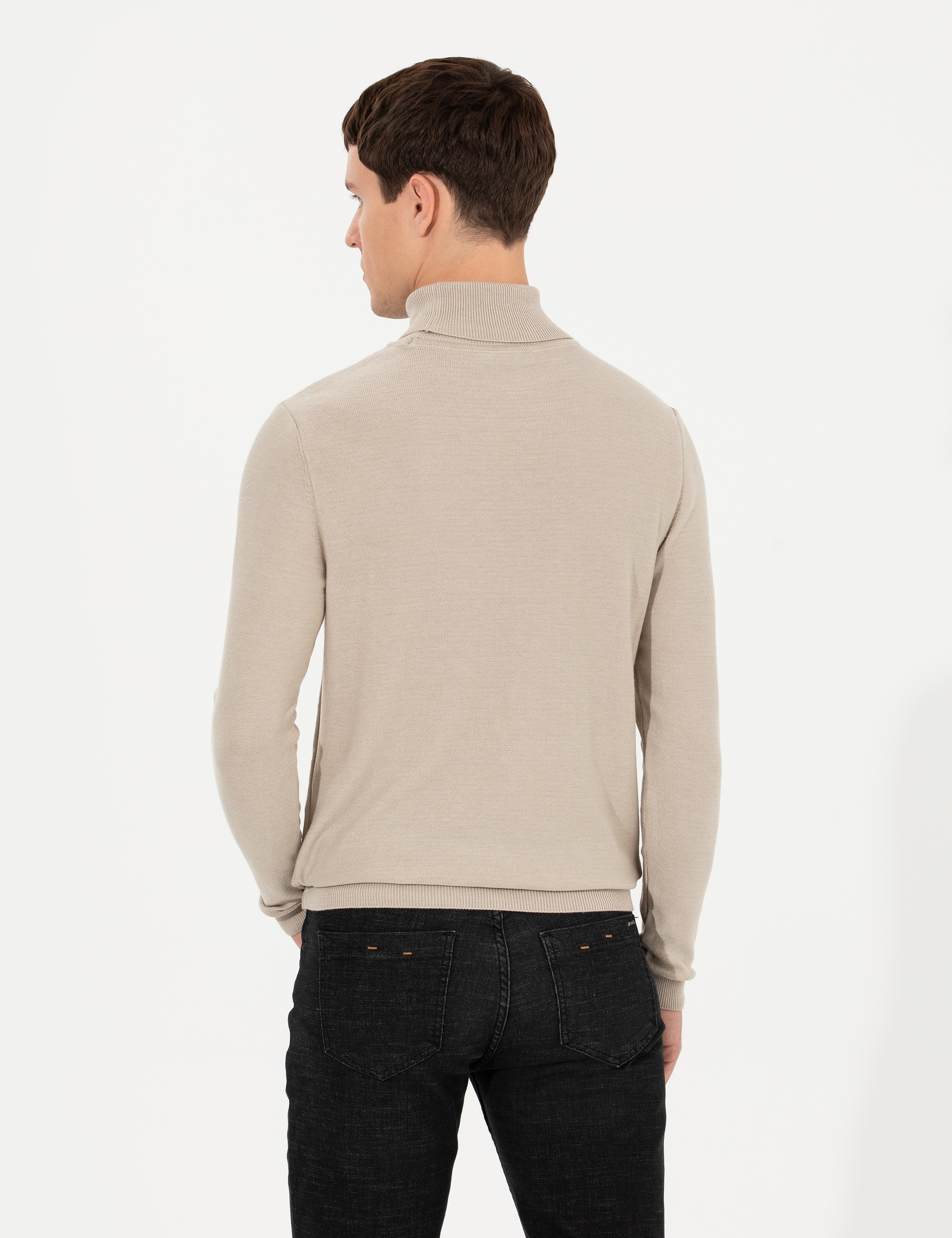 Kum Melanj Slim Fit Balıkçı Yaka Triko Kazak - Image 5