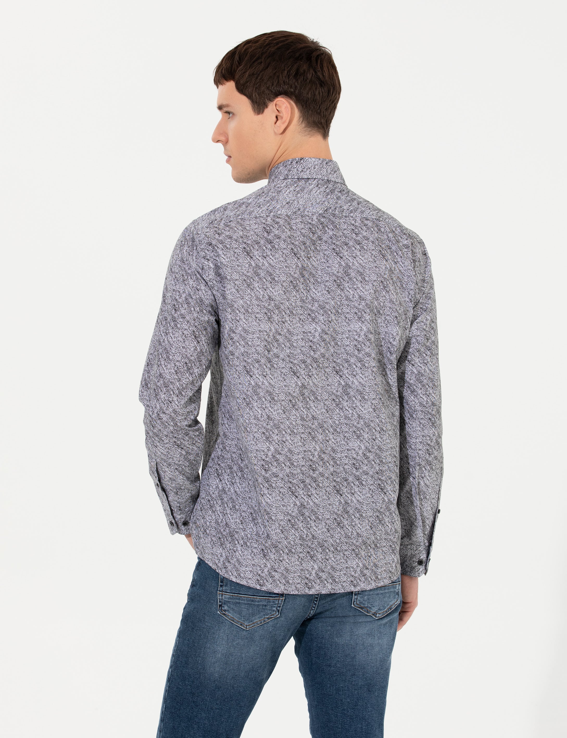 Siyah Slim Fit Uzun Kollu Gömlek - Image 5
