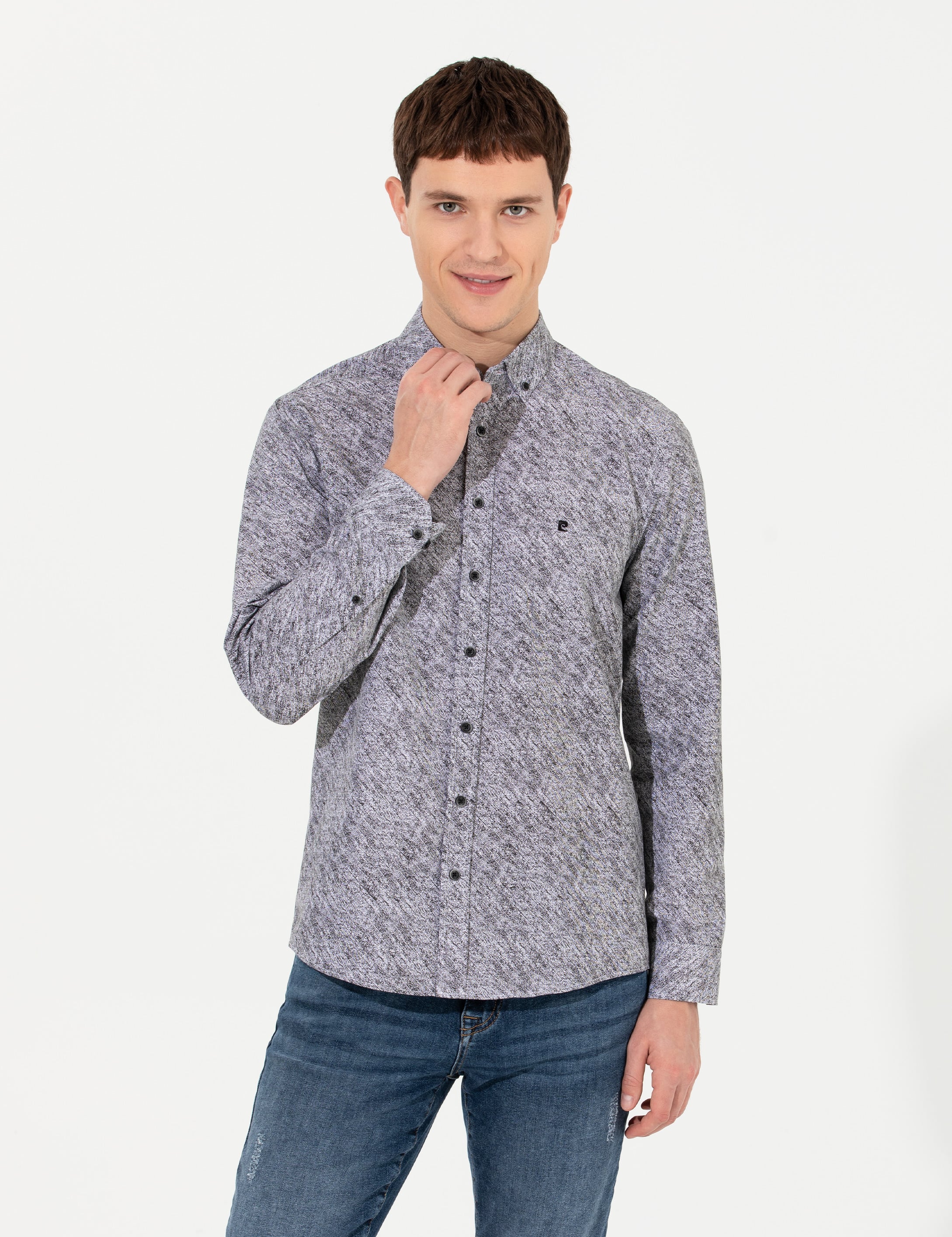 Siyah Slim Fit Uzun Kollu Gömlek - Image 3