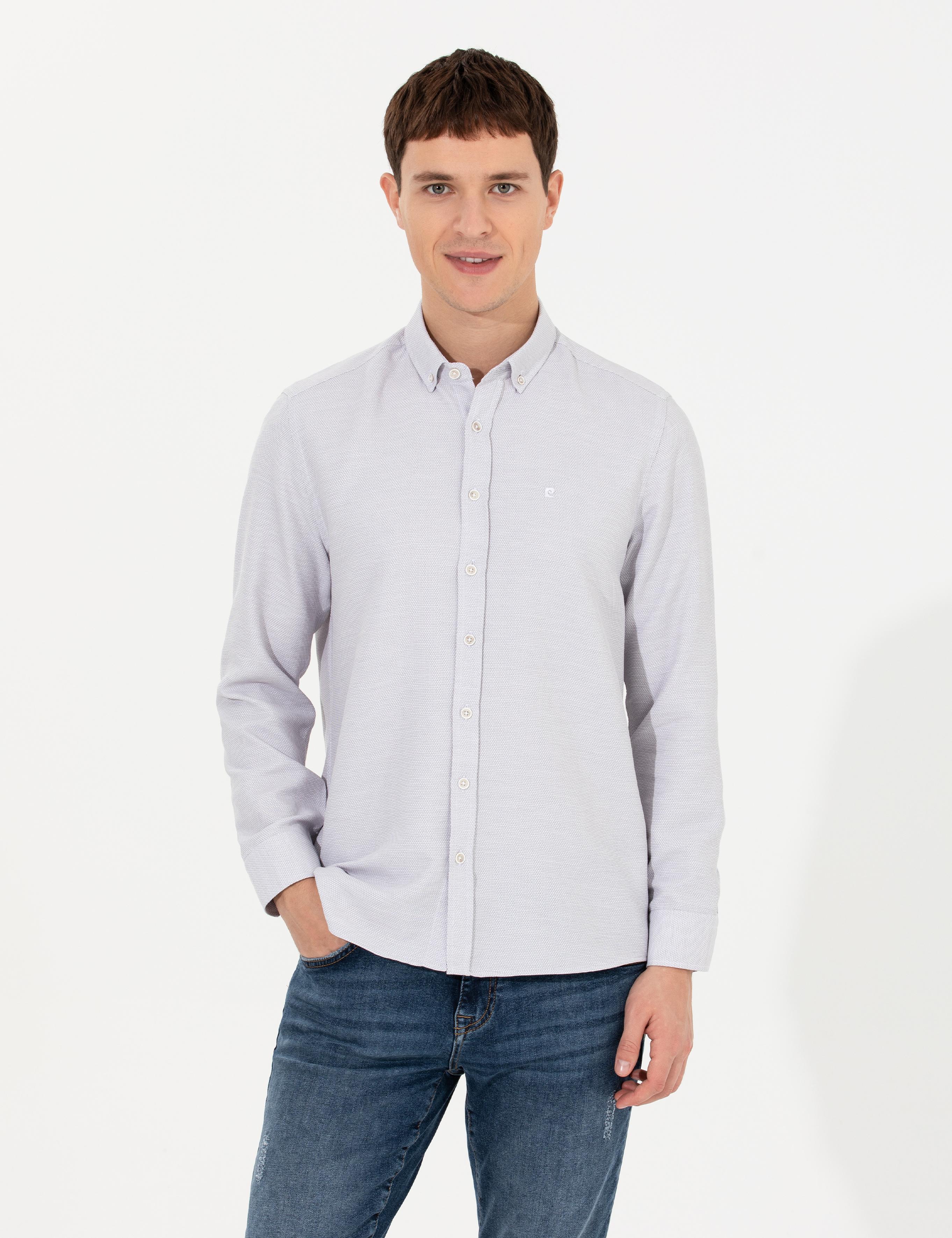 Açık Gri Slim Fit Uzun Kollu Gömlek