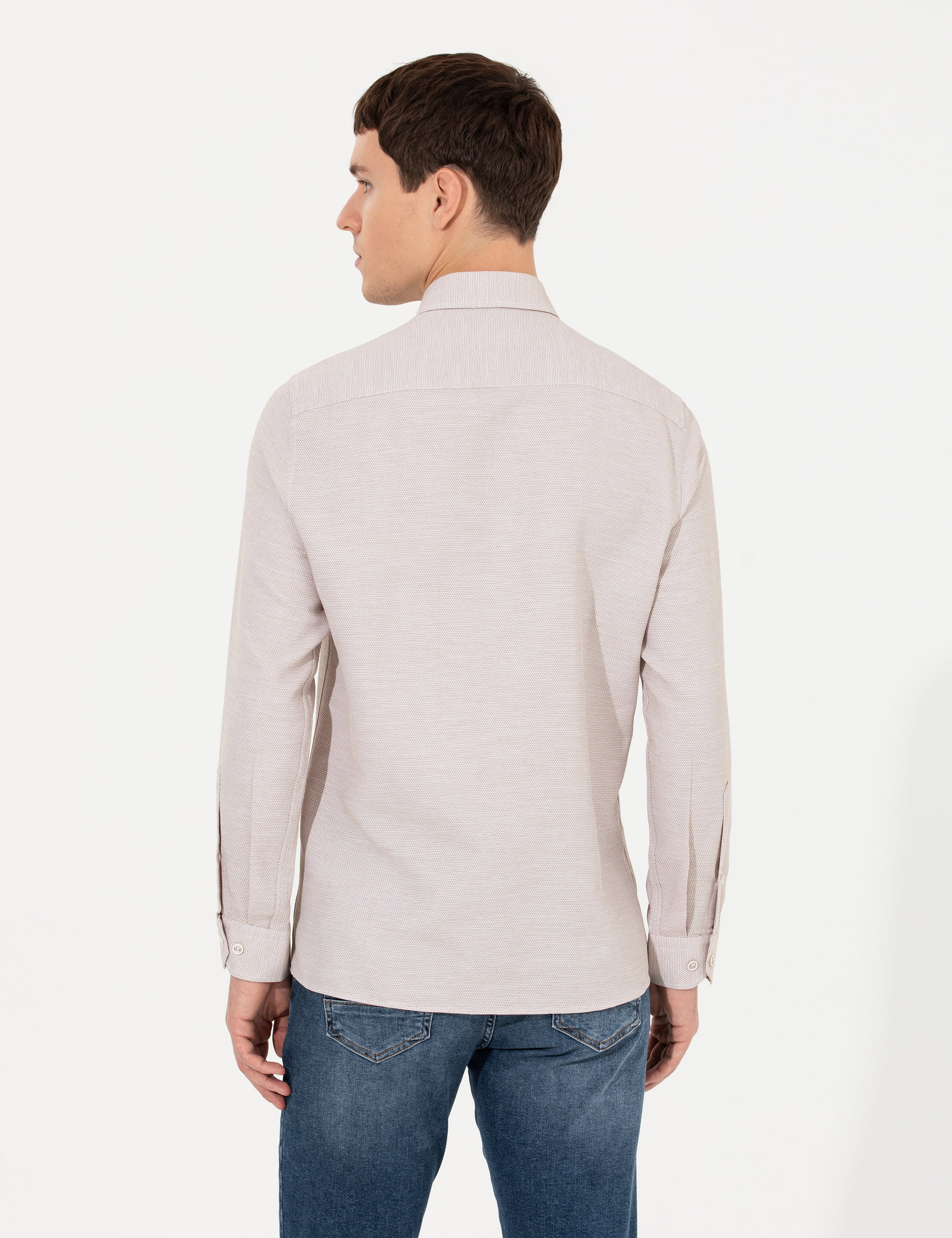 Kahverengi Slim Fit Uzun Kollu Gömlek - Image 5