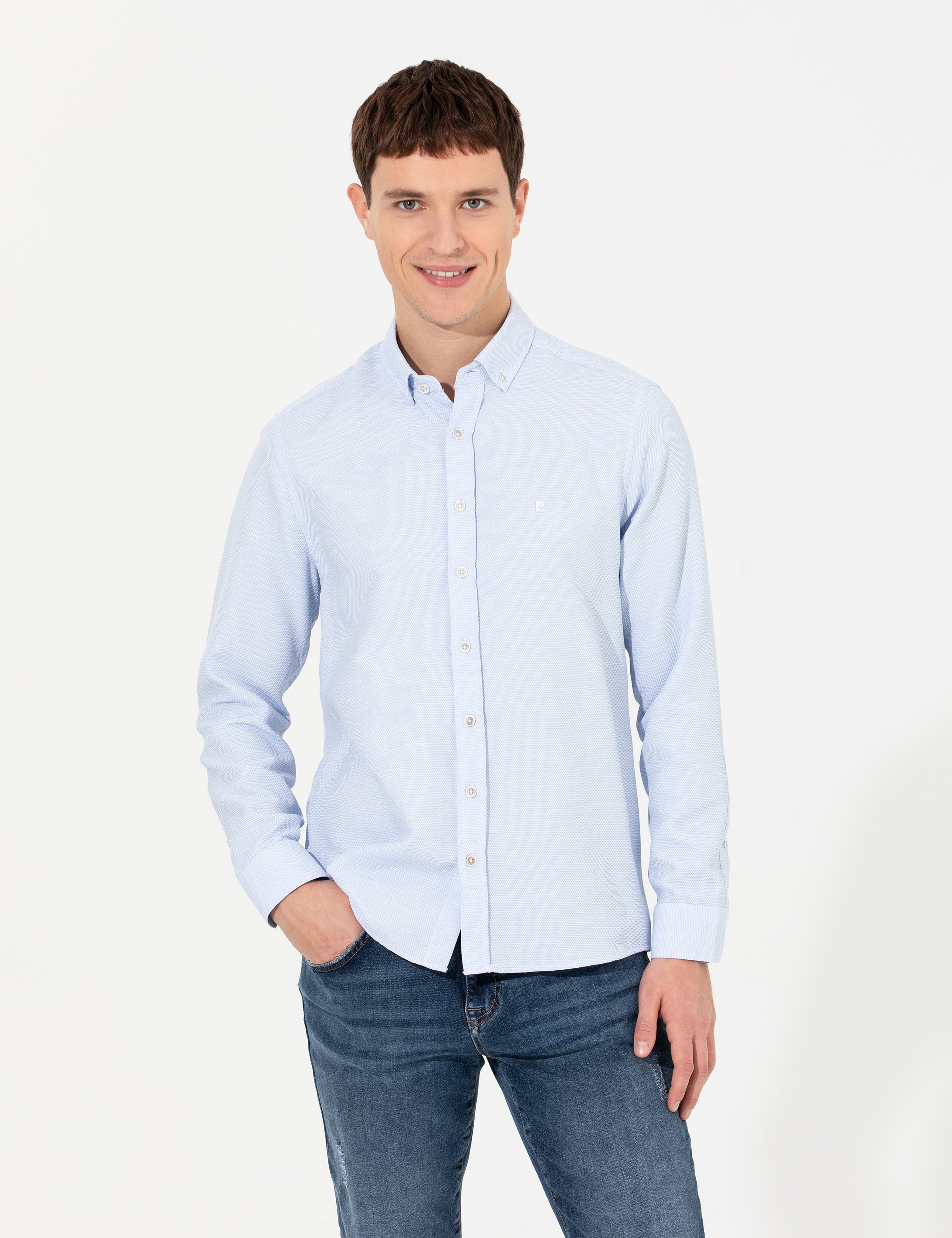 Mavi Slim Fit Uzun Kollu Gömlek - Image 1